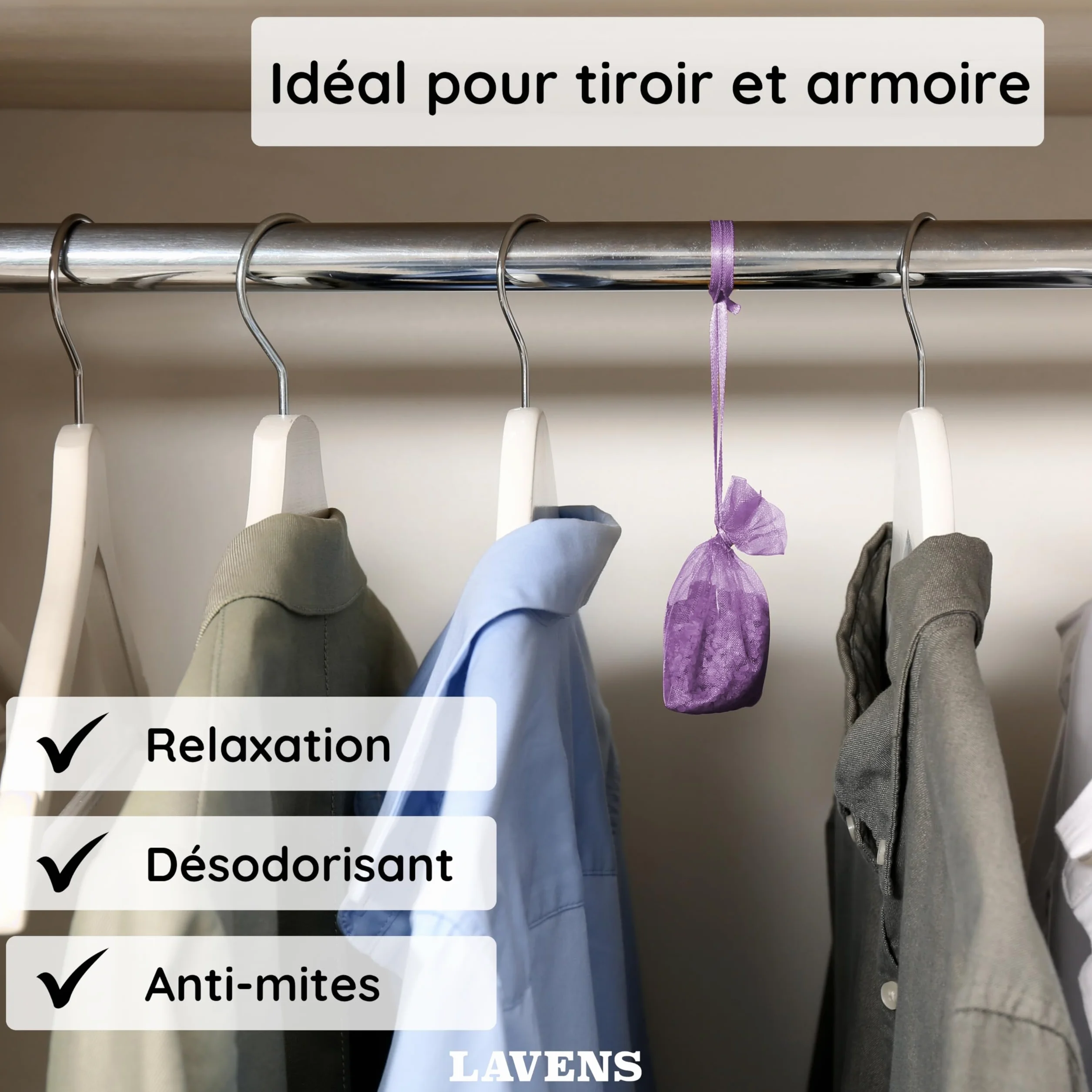 LAVENS Sachets de lavande parfumés 120G Origine Provence France pour armoire et linge