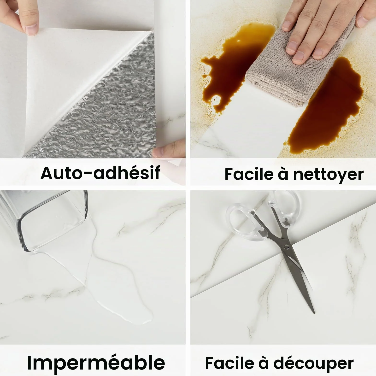Credence Adhesive Cuisine Marbre 60x30cm Blanc Carrelage Adhesif Mural Salle de Bain Decoratif 10 Pièces