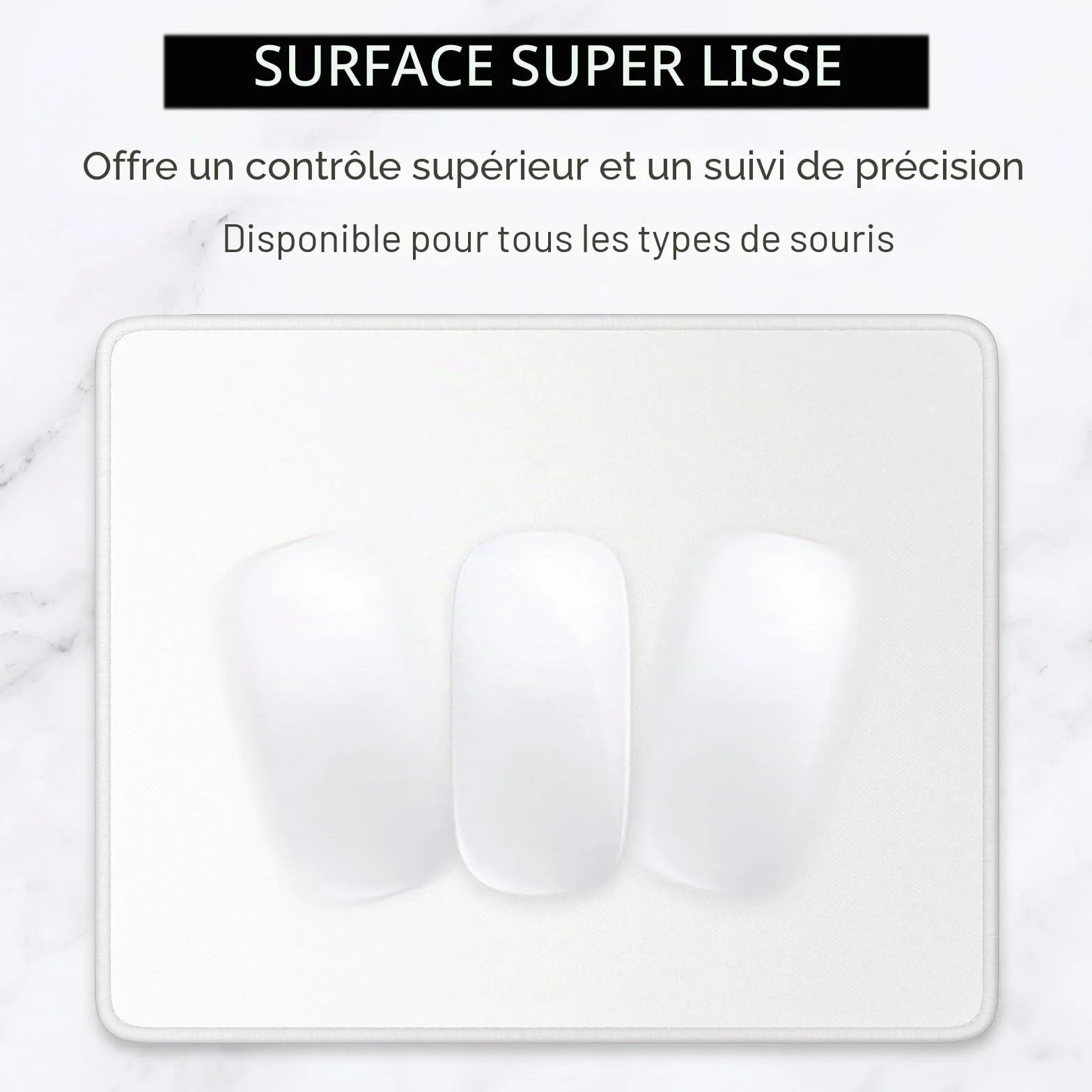 Tapis de Souris Carré Texturé 25,4 x 21,4 cm Bord Cousu Imperméable Antidérapant Caoutchouc Blanc Ivoire