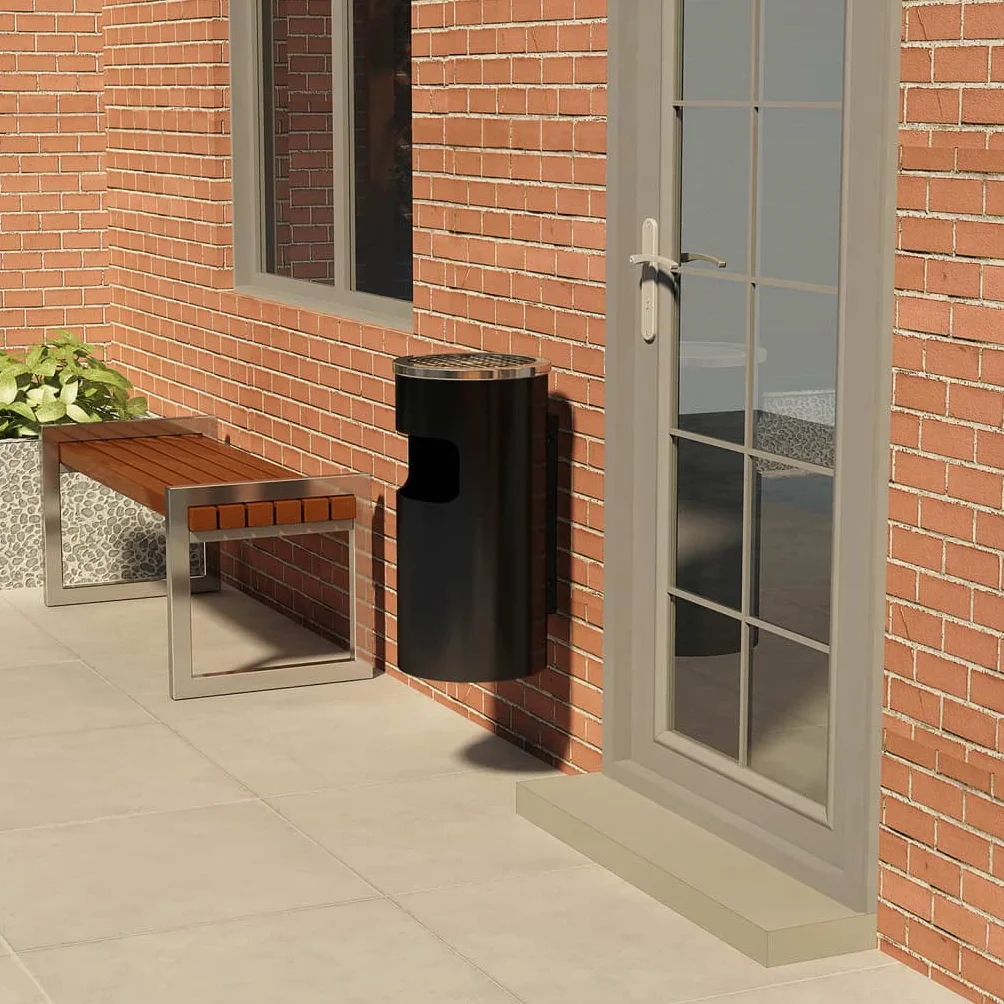 vidaXL Poubelle Murale Acier 26 L Noir pour Déchets Extérieur