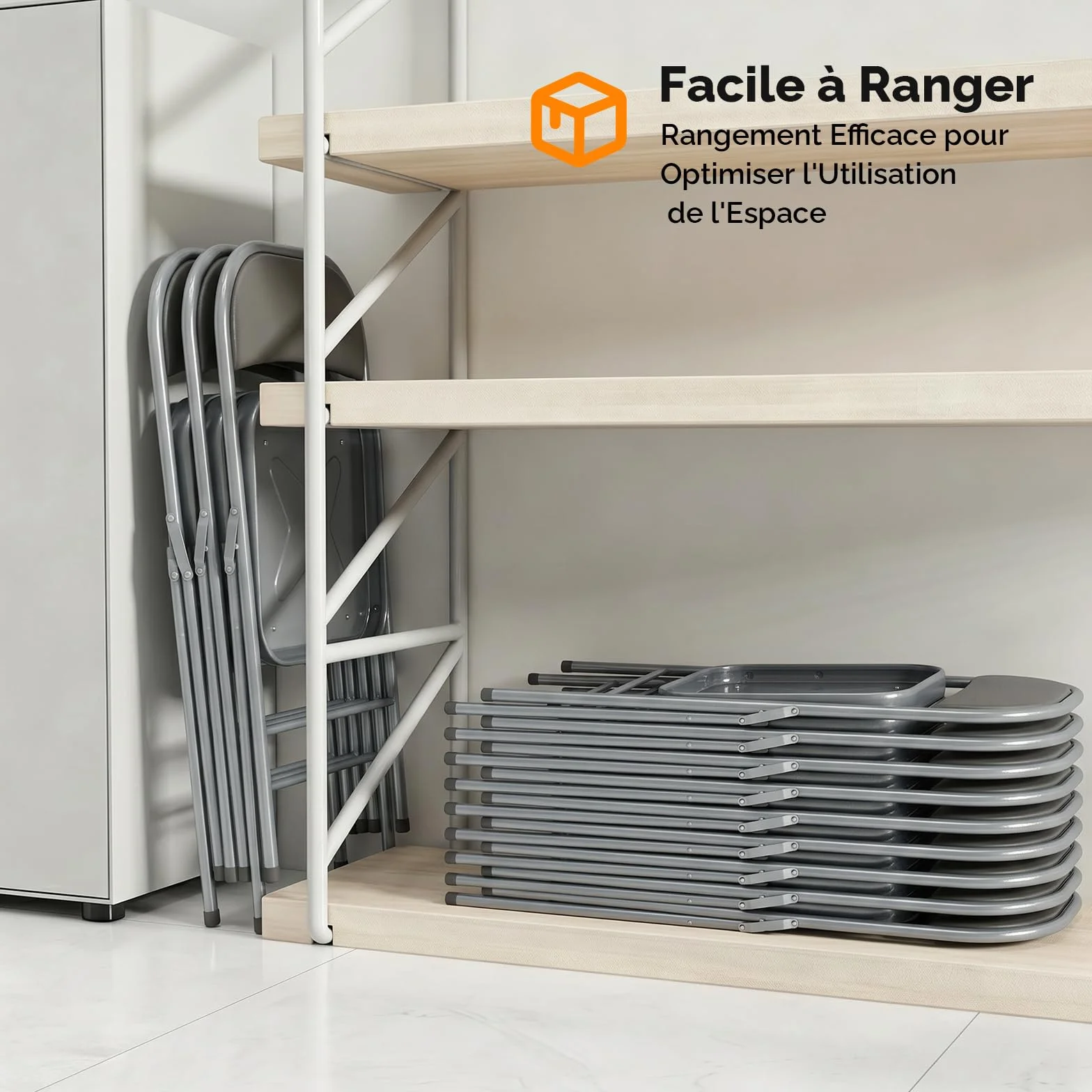 Bonnlo Lot de 6 Chaises Pliantes avec Assie en PU, Empilables et Portables, avec Structure en Fer Supportant Jusqu'à 158 kg, Idéales pour la Maison, le Bureau, les événements ＆ les Fêtes (6, Gris, PU)