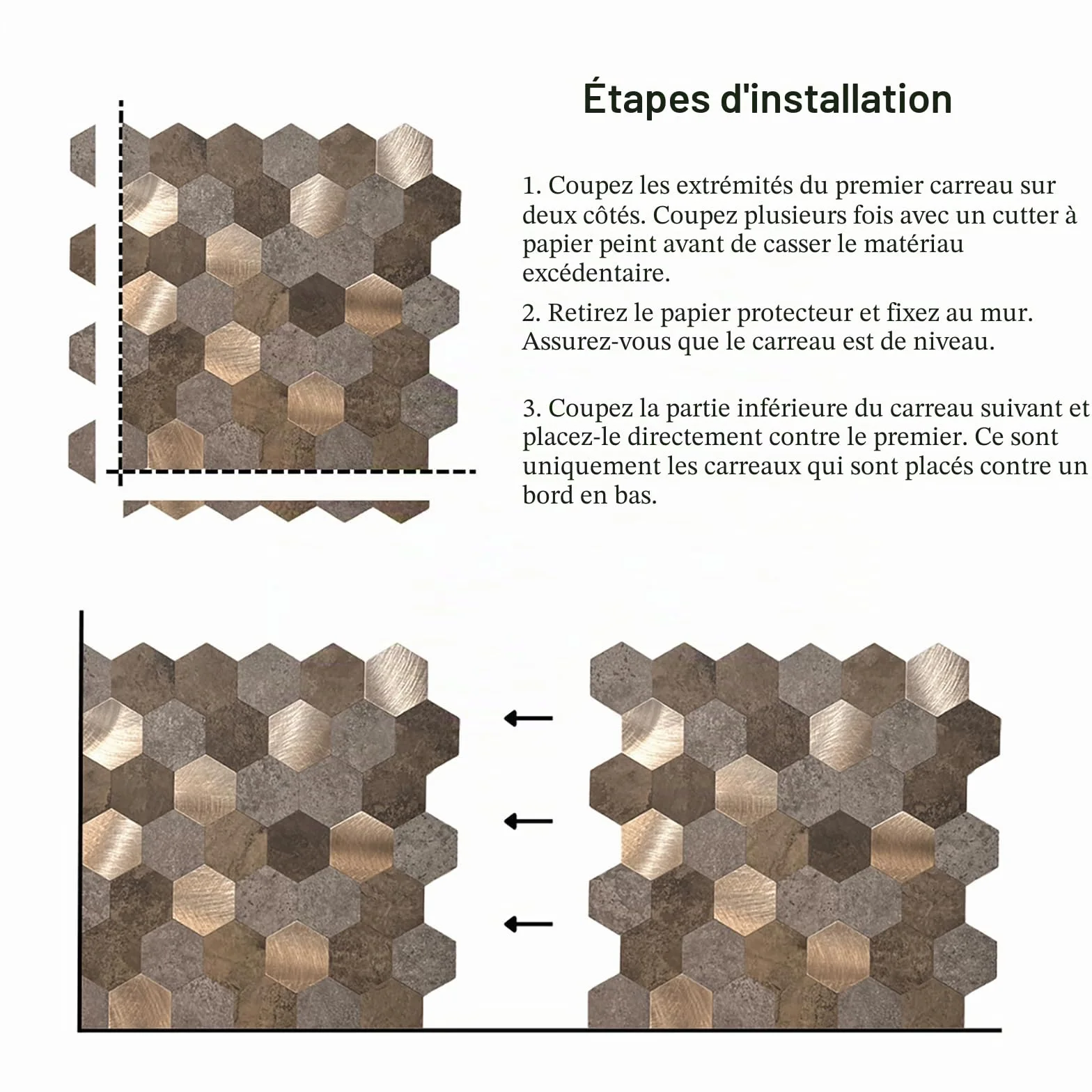 Carreaux muraux autocollants métal brossé 4 mm 10 feuilles