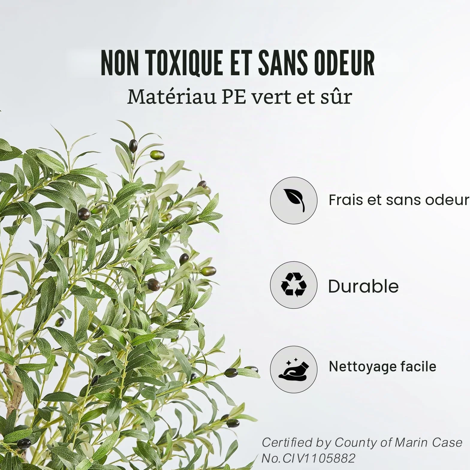 VEVOR Arbre Artificiel 179 cm Olivier Faux Arbre Vert avec Pot 170x145 mm Décoration Intérieur Extérieur