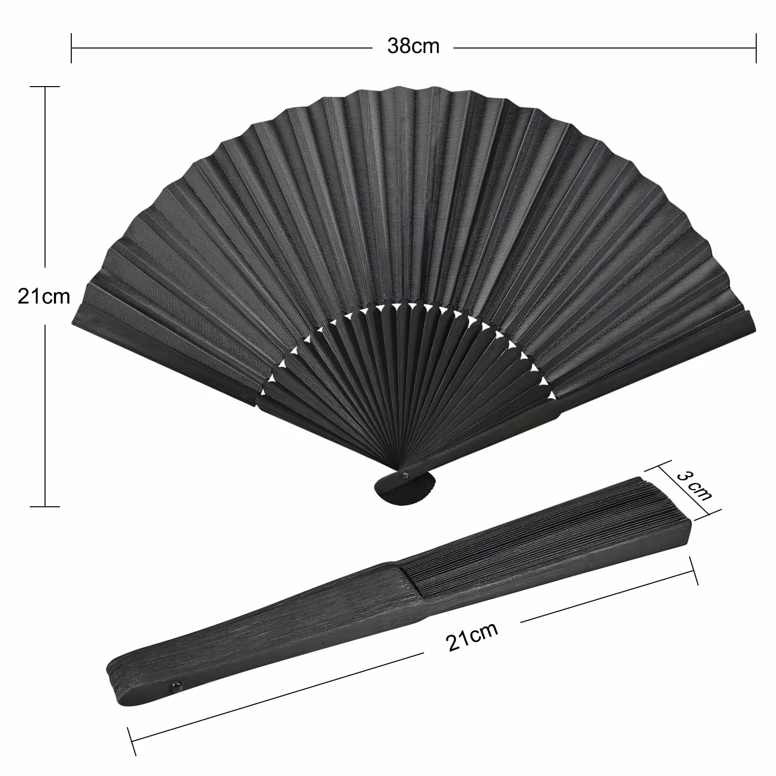 Éventail Pliant en Bambou Noir Classique, Petit Eventail de Poche pour Mariage Fête