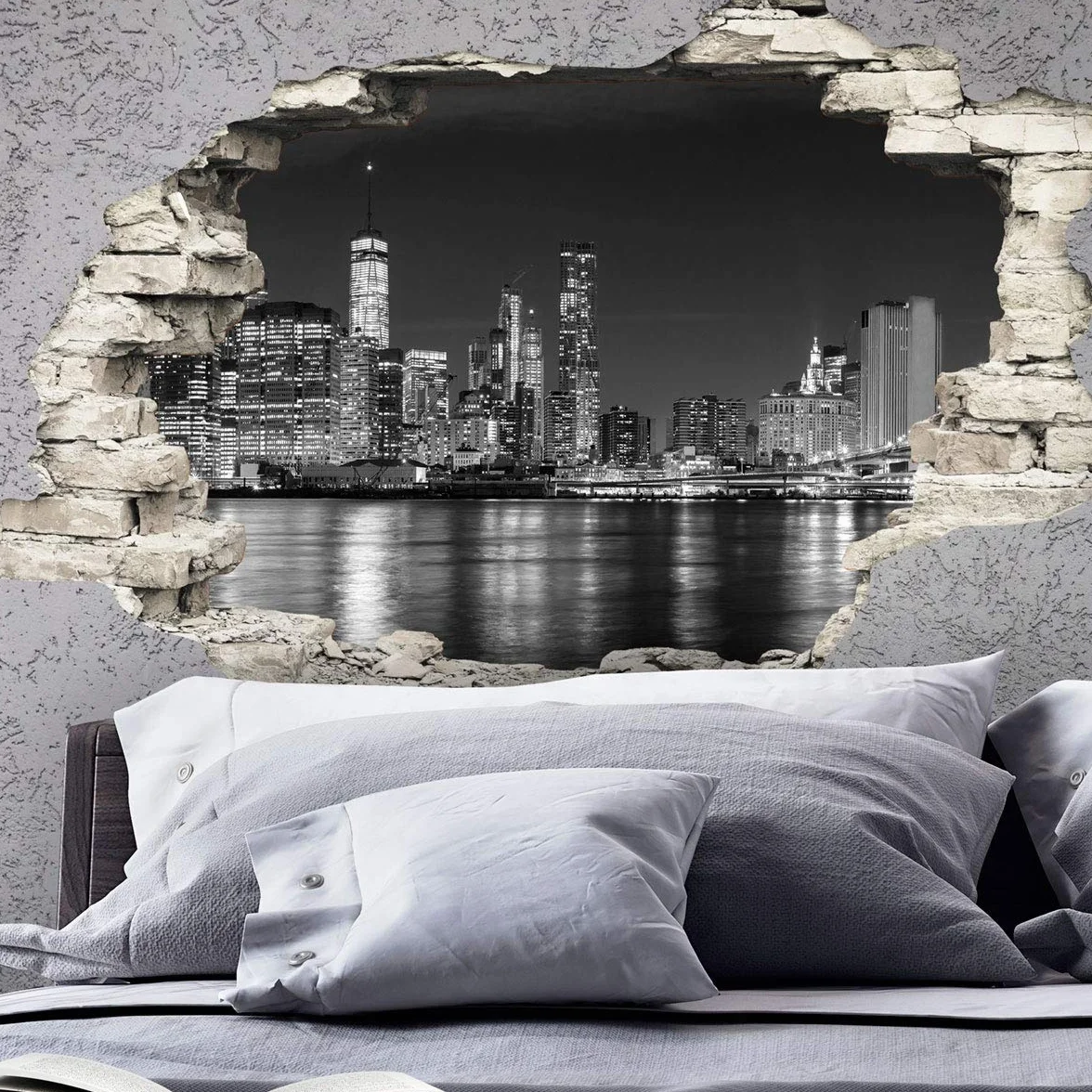 Stickers adhésifs Effet 3D New York Skyline 60 x 90 cm Décoration murale trompe l'œil