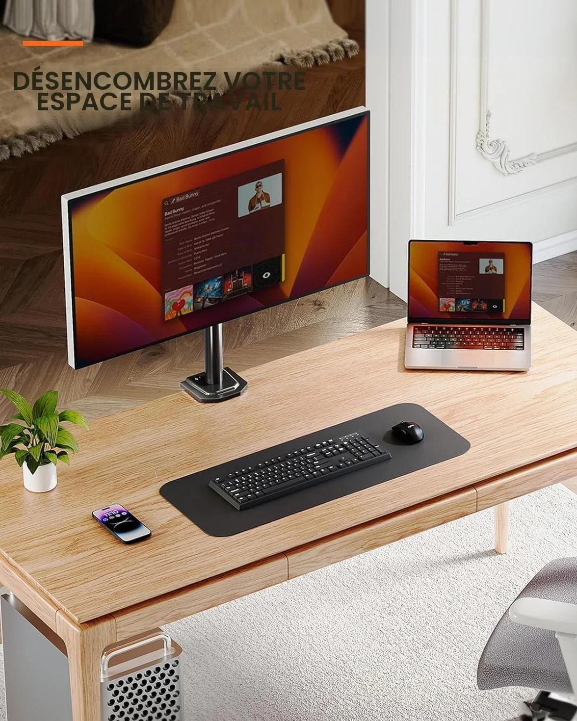 ErGear Bras Ecran PC Réglable en Hauteur 42 cm, Support Moniteur 13-32 Pouces, VESA 75/100 mm, 8 kg Gaming