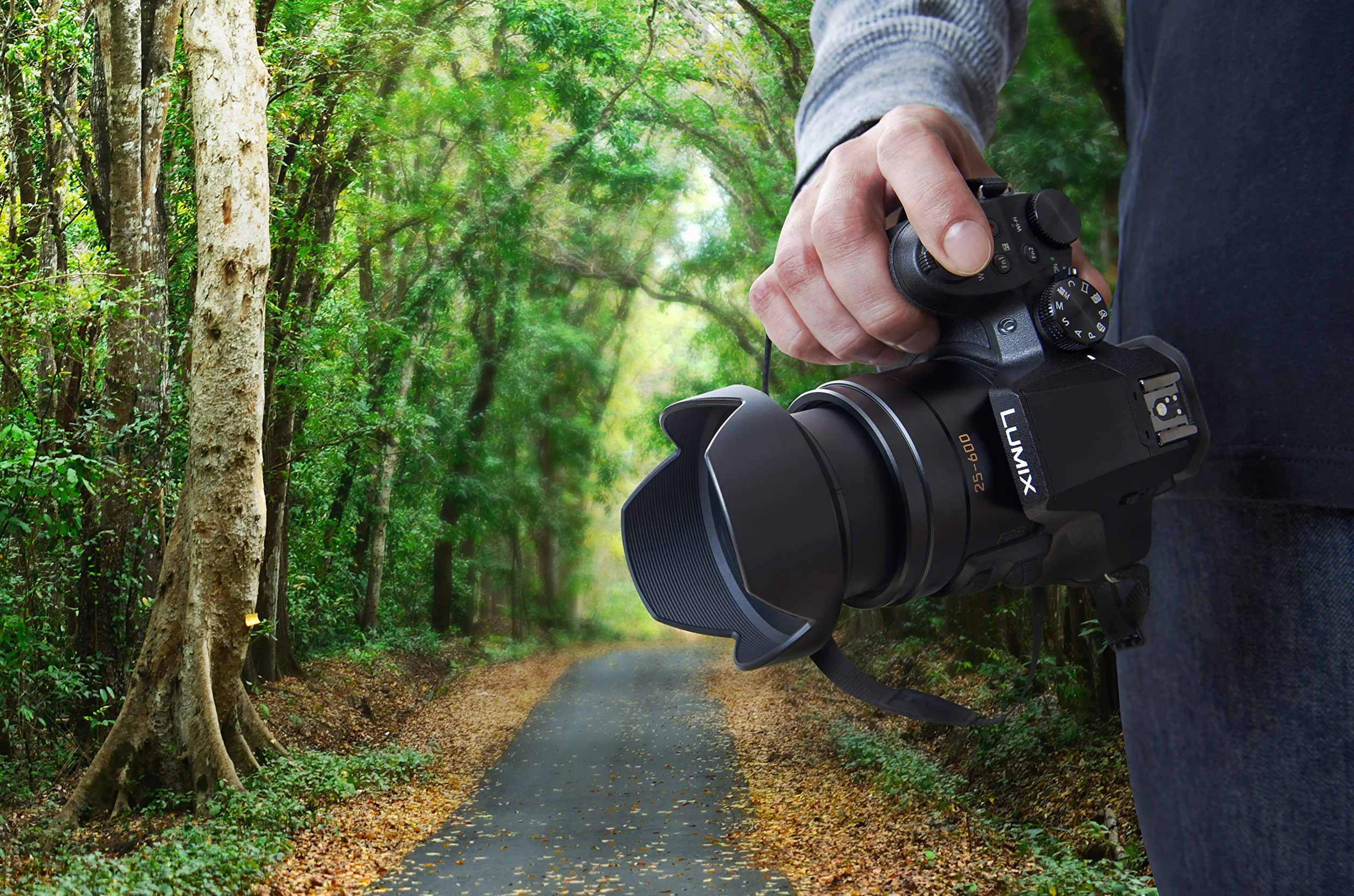 Panasonic Lumix FZ300 Kamera Mostowa + 12 MP, 24-krotny Zoom, Stały F2.8, Wizjer OLED, Obrotowy Ekran Dotykowy, Wideo 4K, stabilizacja, Czarny, 19.2 x 16 x 12.4 cm