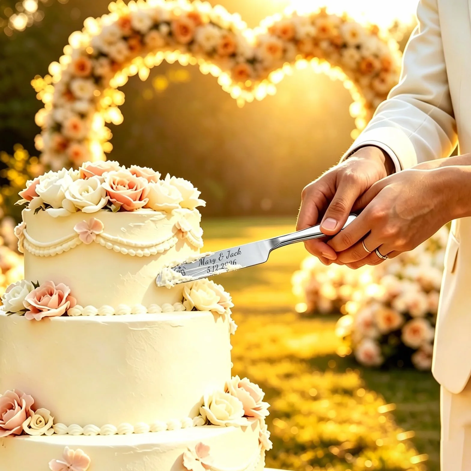 Service à Gâteau Mariage Pelle à Tarte Couteau Acier Inoxydable Argenté Cadeau Romantique