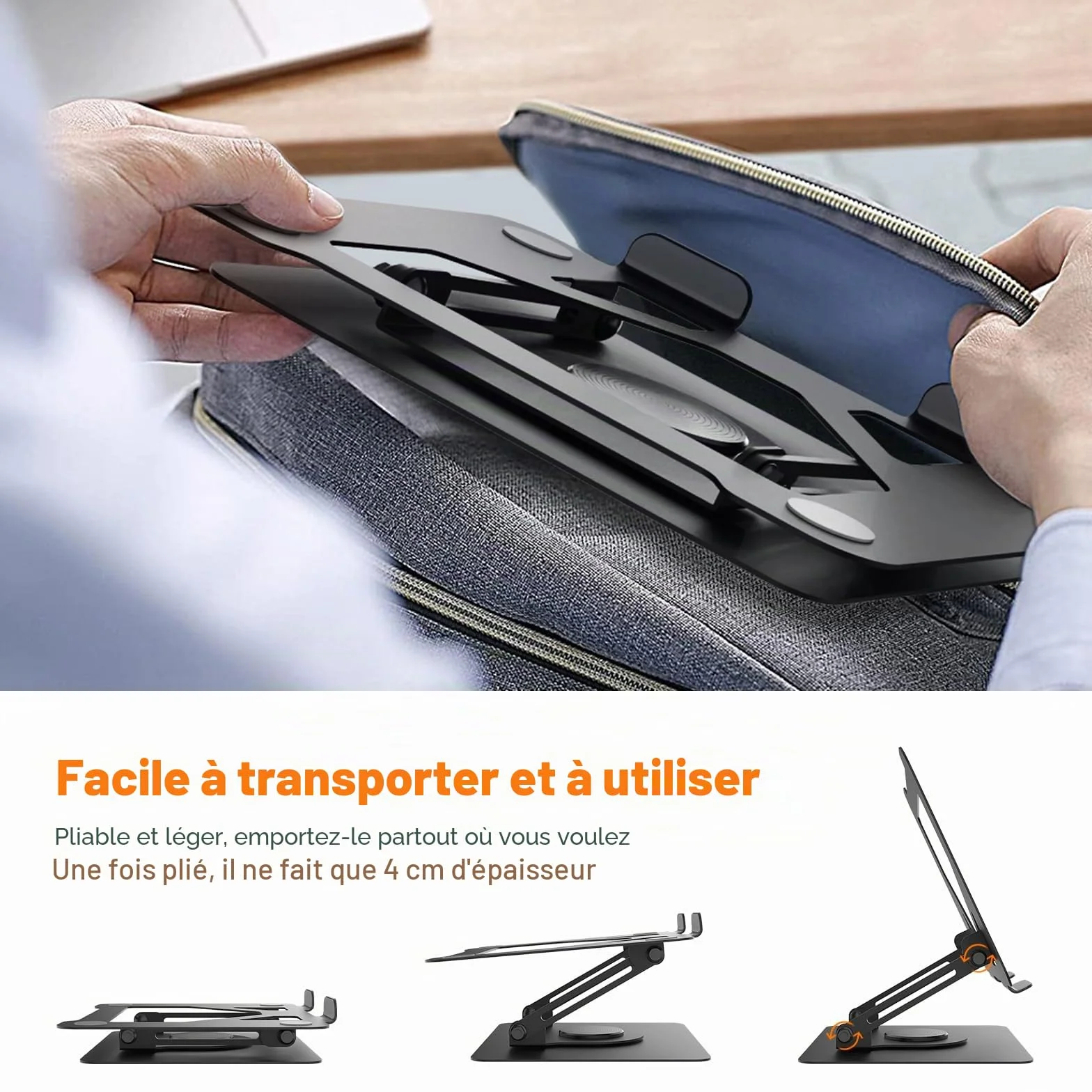 GRIFEMA GB1050 Support Ordinateur Portable Ergonomique Rotatif 360° Réglable en Hauteur Pliable Ventilé pour MacBook Air/Pro Dell Laptops 11-17 Pouces Noir