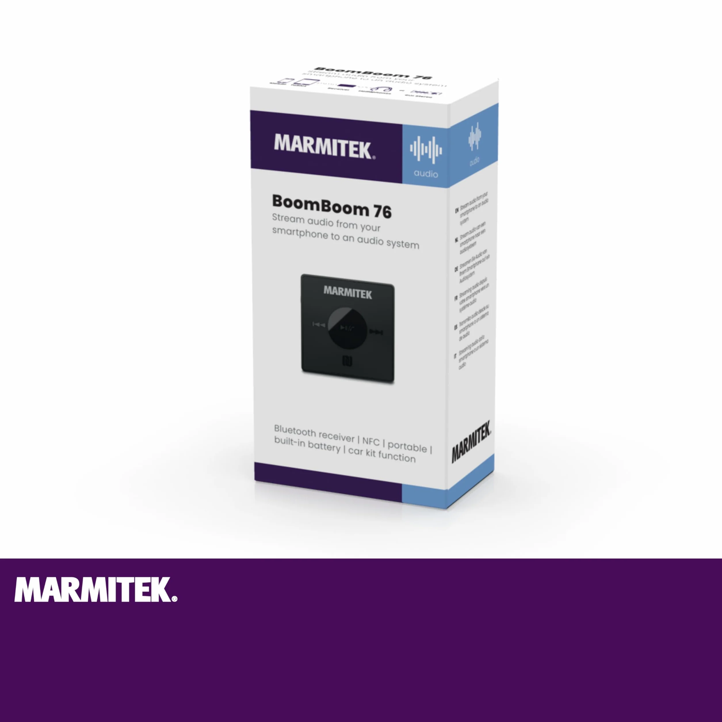Odbiornik Bluetooth - Marmitek BoomBoom 76 - Samochód stereo - Przenośna bateria - NFC aptX - Zestaw głośnomówiący - jakość dźwięku - Szybkie połączenie