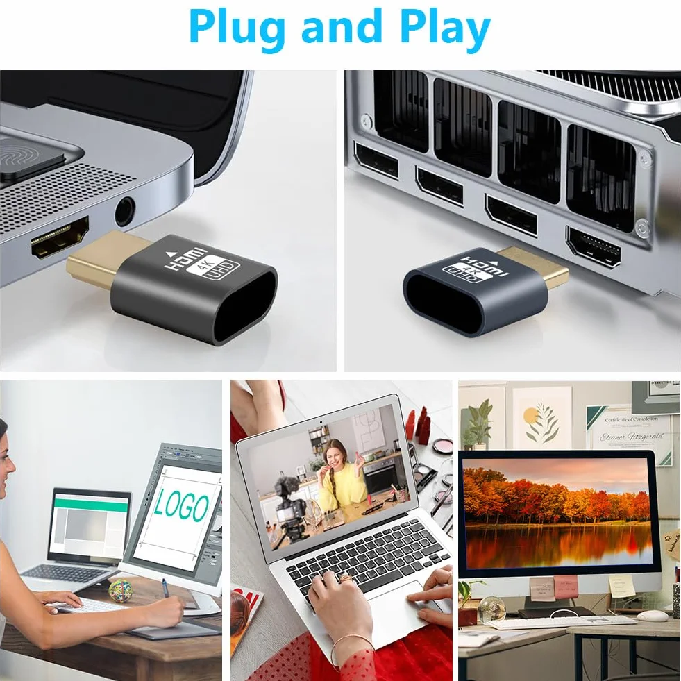 AXFEE Wtyczka HDMI Dummy, 1 szt. 4K@60Hz 3840x2160 Monitor Wirtualny, Przenośny Bezprzewodowy Emulator HDMI, Adapter USB-C na HDMI do Notebooka, Projektora, Telewizora, Komputera, Monitora