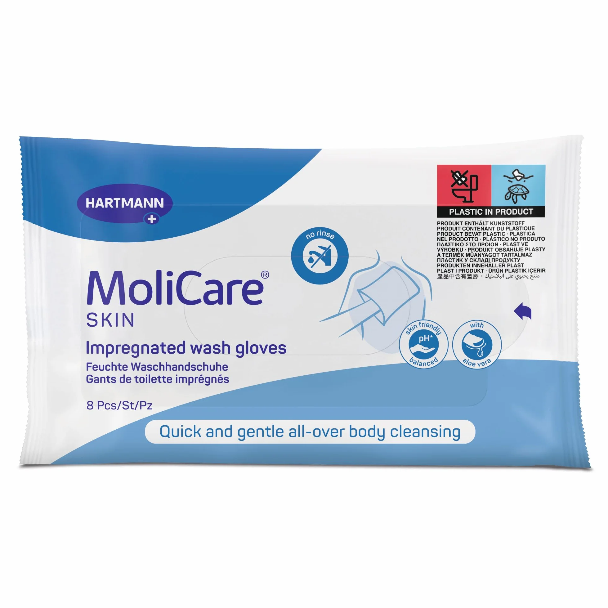 MoliCare Skin Gants de Toilette Imprégnés pH Neutre Sachet de 8 unités