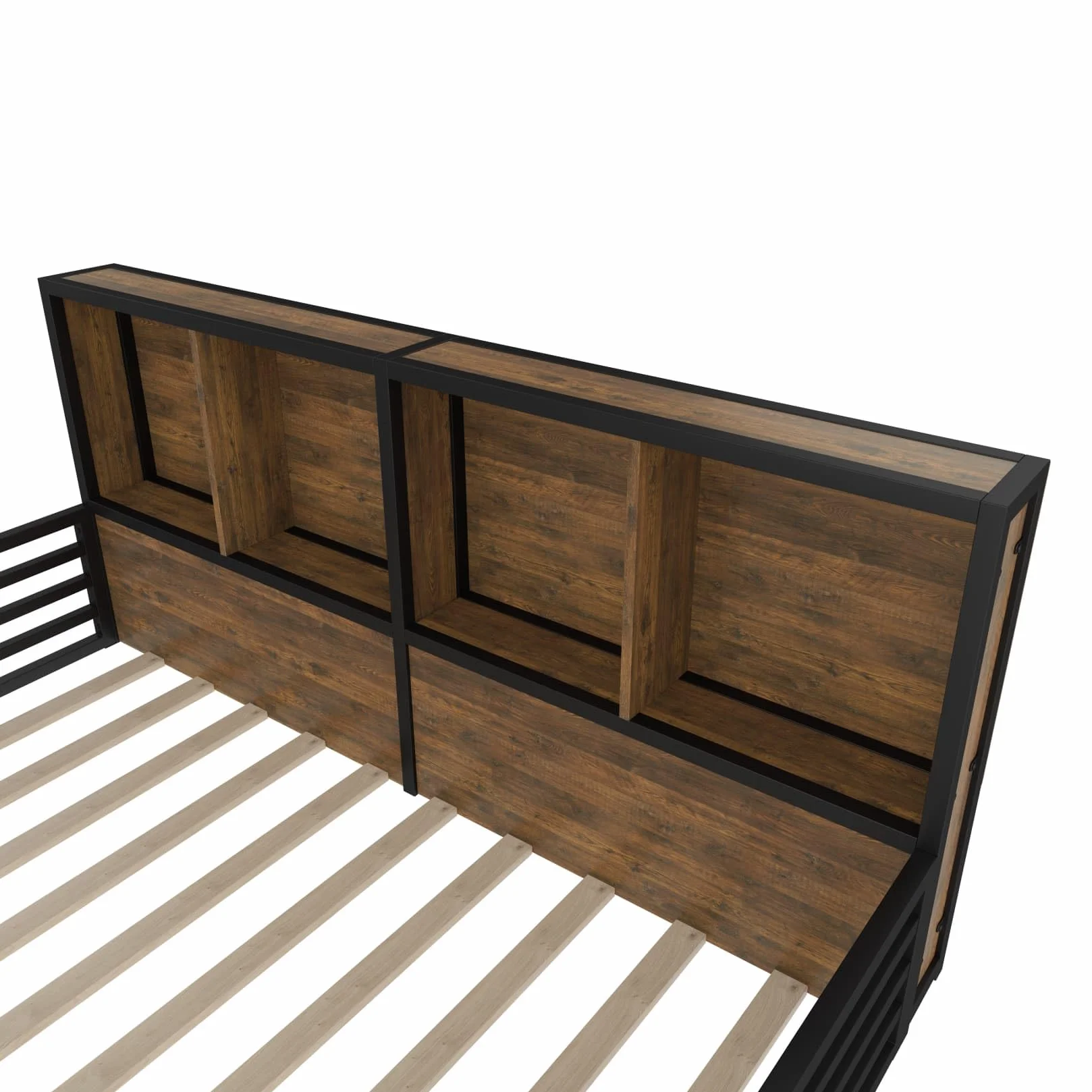 Lit Au Sol 140x200cm en Métal,Lit 2 Personnes Montessori avec Éclairage LED Réglable,Compartiment de Rangement,Porte,Barrières Hautes,pour Garçons Filles(Noir)
