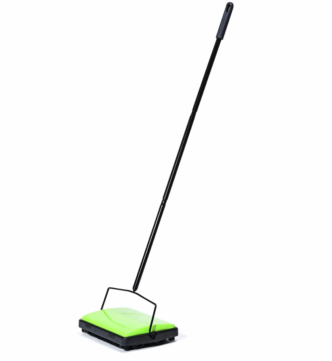 WENKO Balai mécanique Vert pour Tapis | Ramasse poussière | Fonctionne sans électricité et sans Bruit | Manche en métal | 28 x 105 x 19 cm | Noir et Vert