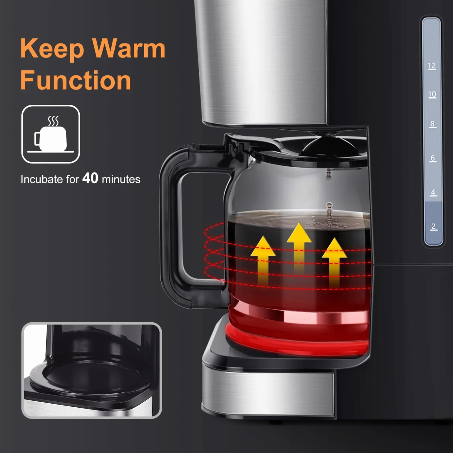 Taylor Swoden Cafetiere Filtre, Programmable 24h Cafetiere Electrique 1,5L à 12 tasses, Machine a Cafe Maintien au Chaud et Anti-Goutte 40 Min, Infusion Rapide, 950W, 0% BPA, Noir - Darcy