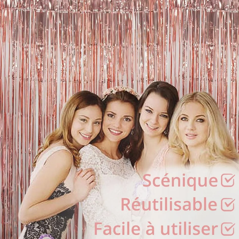 Rideau Métallique Tinsel Rosegold, Rideaux à Franges en Aluminium, Toile de Fond pour Fête Anniversaire Mariage