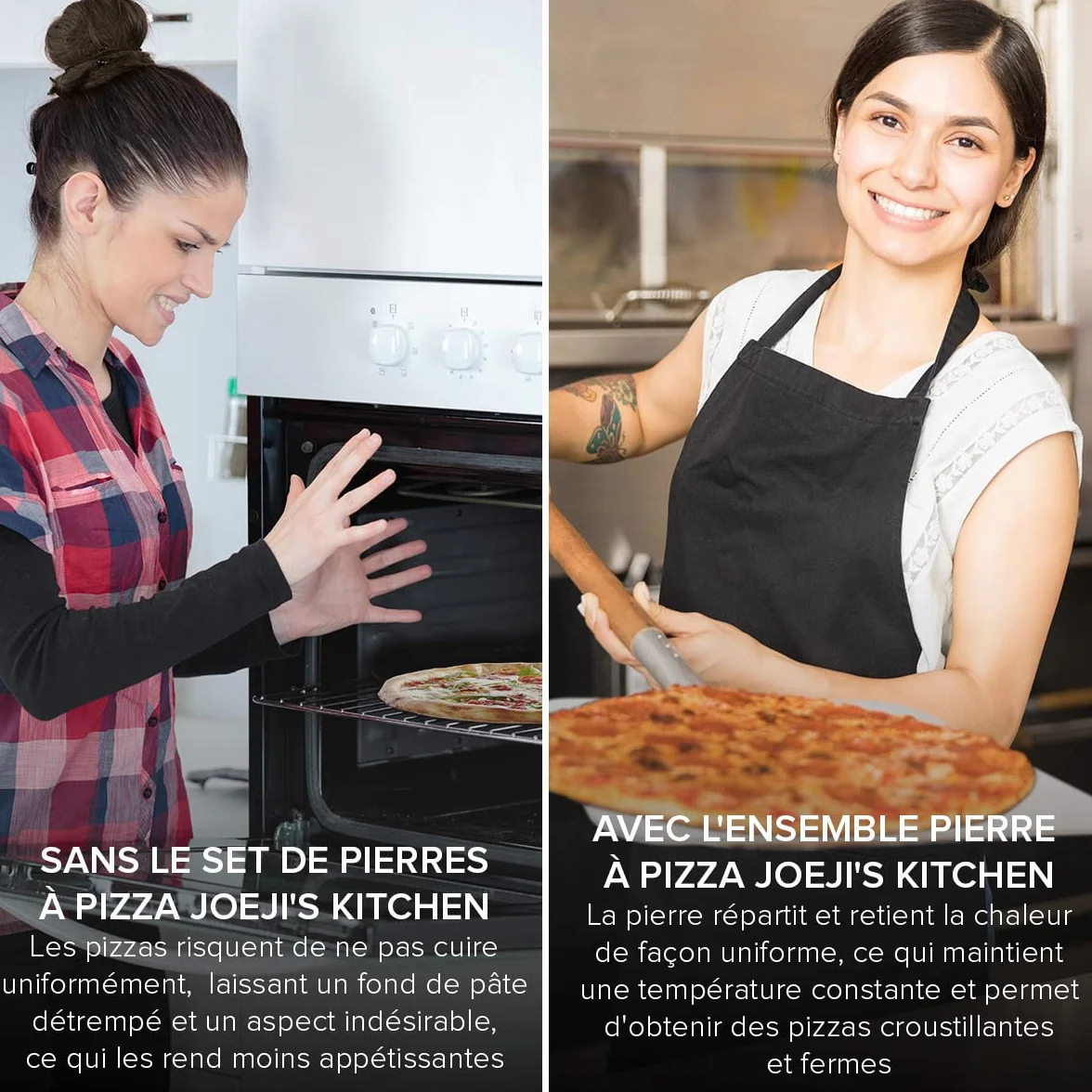 joeji's Kitchen Pierre à Pizza Cordiérite 30 x 38 cm & Pelle Aluminium Manche Bois Amovible - Grill et Barbecue