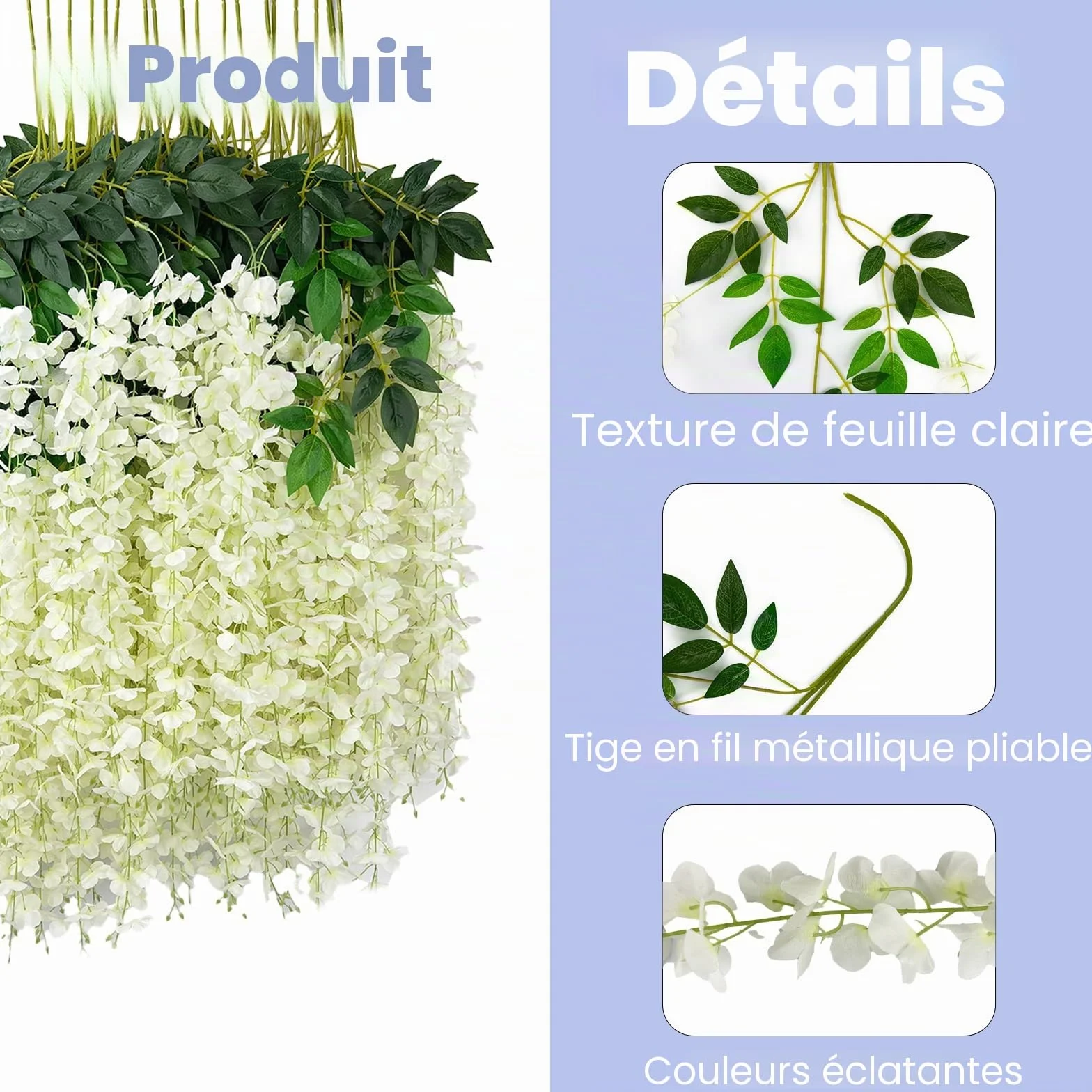 BIRDDIE 24 Pièces Fleur Artificielle Glycine Tombante pour Décoration Mariage Jardin