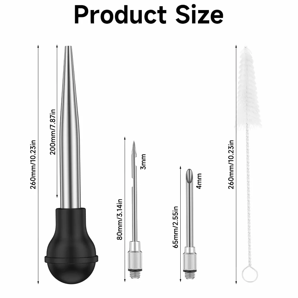 Poire à Jus en Acier Inoxydable 304 avec Aiguille d'Injection et Brosse pour Cuisson BBQ