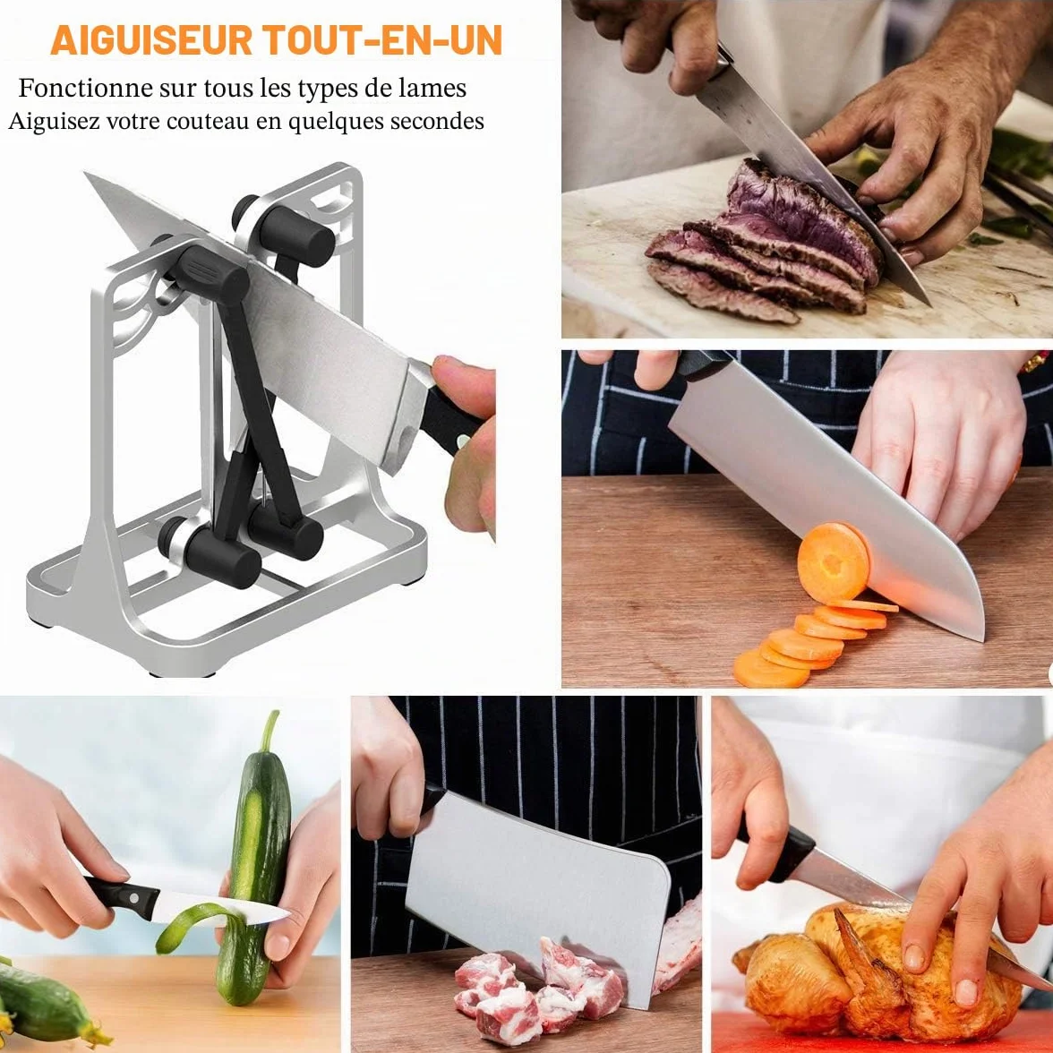 Aiguiseur couteaux professionnel Manuel - affuteur couteau de cuisine Tous Types Couteaux - affûteur Couteaux Chef Silver