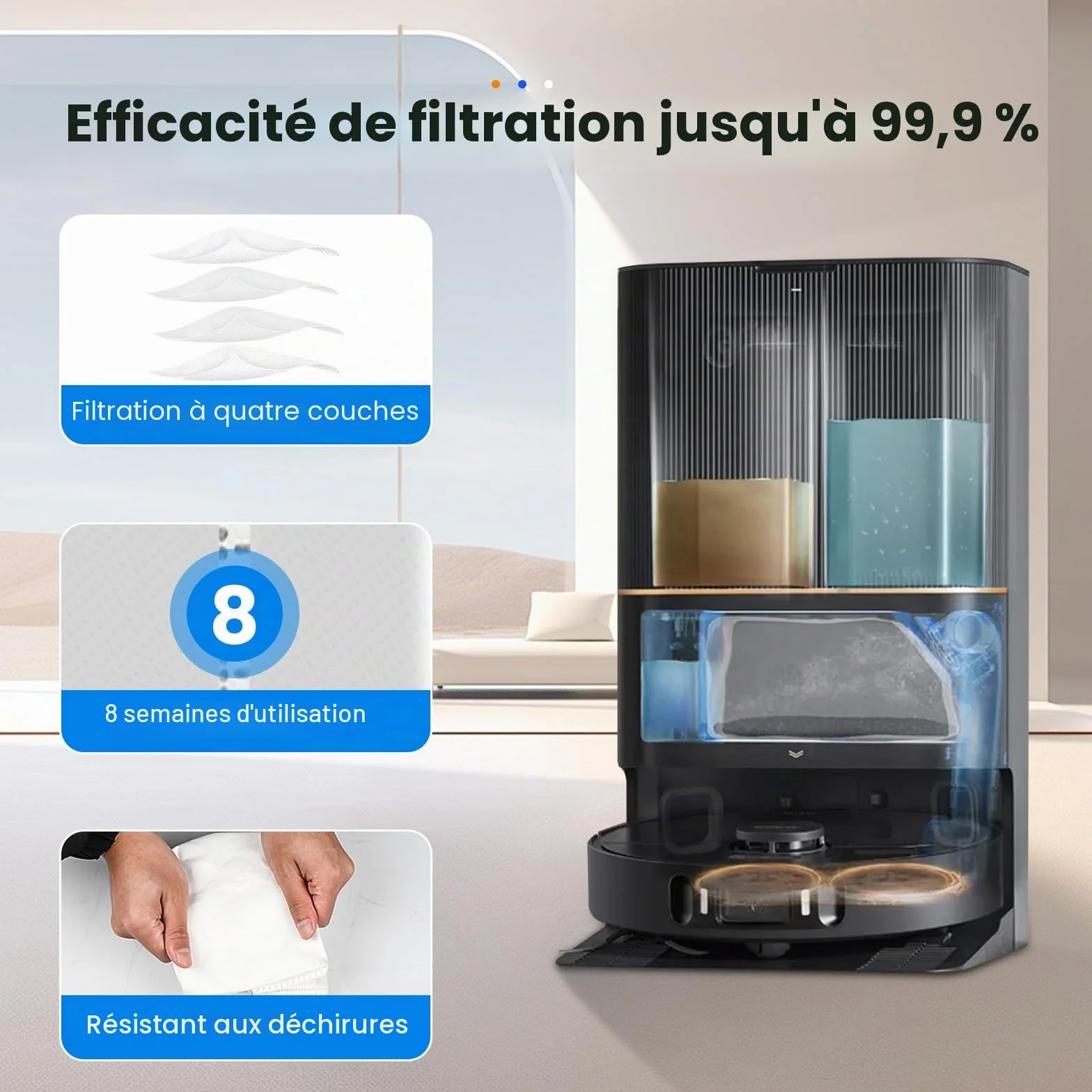 Brosse tricut Accessoires pour Dreame L10s Ultra Gen 3 / X40 Ultra Complete / L40 Ultra / X40 Master/Mova P50 Pro Ultra, 6 sacs à poussière, 4 brosses latérales, 4 lingettes, 4 filtres, 1 Brosse
