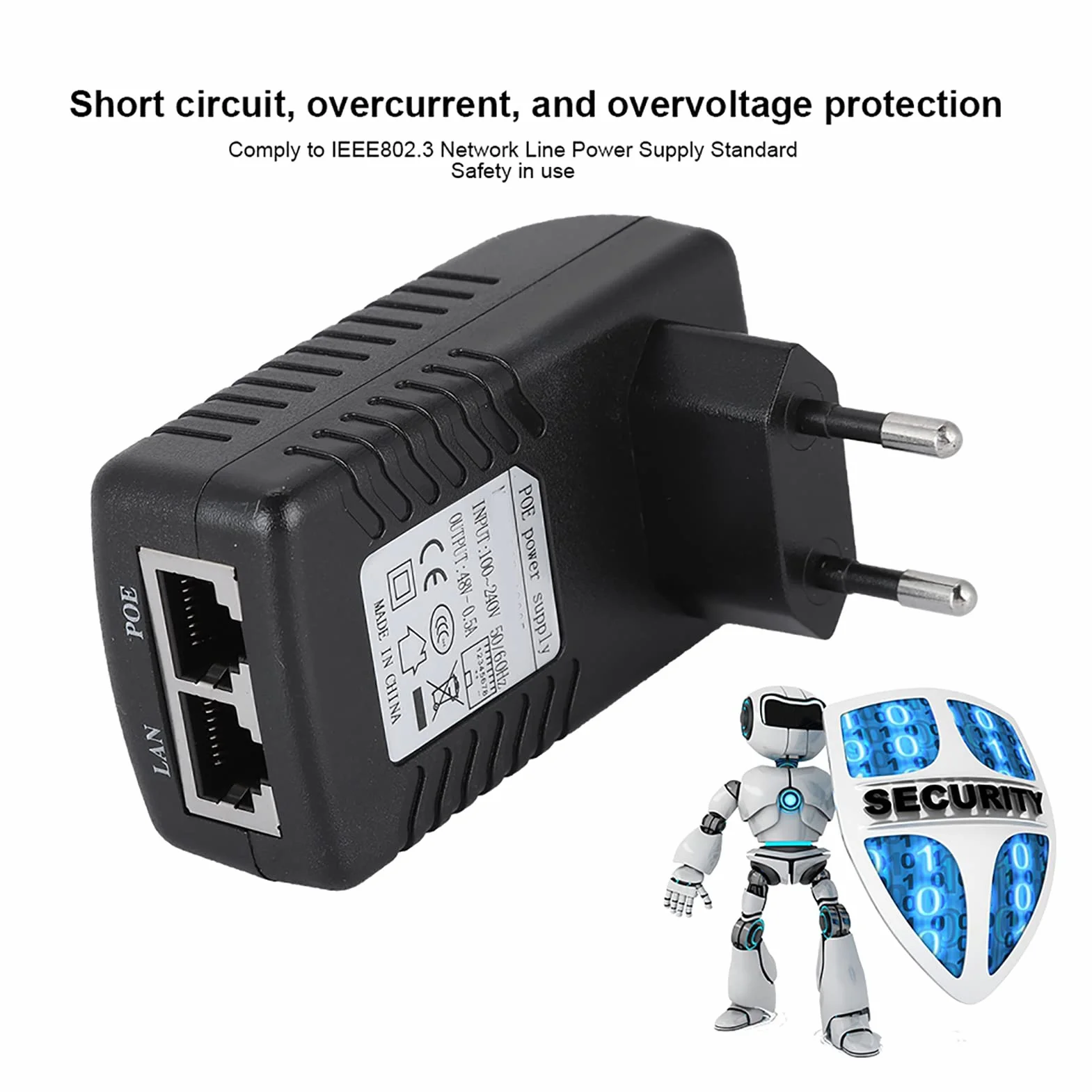Sonew 48 V 0,5 A pasywny zasilacz POE Injector Ethernet adapter z wtyczką ścienną odpowiedni do telefonów Voip, aparatów, aplikacji i innych (EU)
