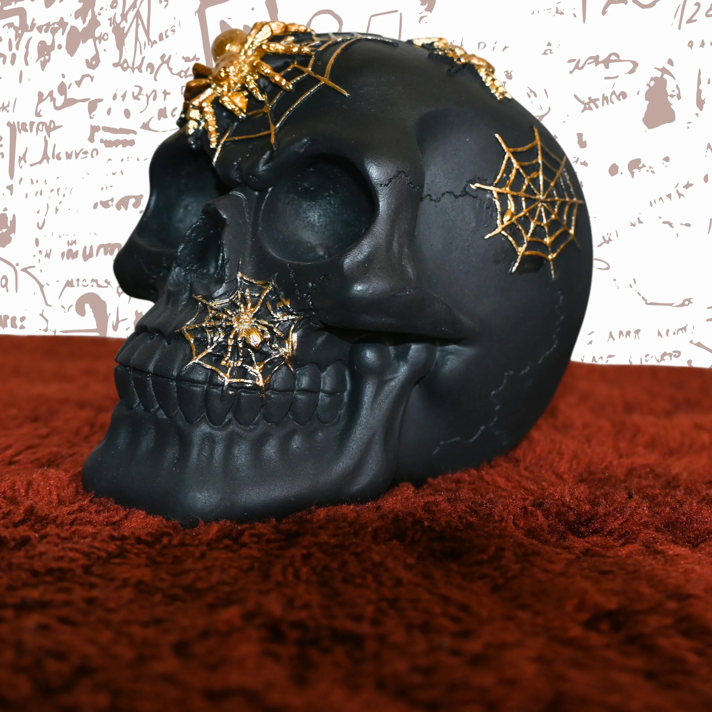 Tête de mort décorative noire avec araignées Crâne Dark Romance squelette Décoration Halloween gothique Jour des morts