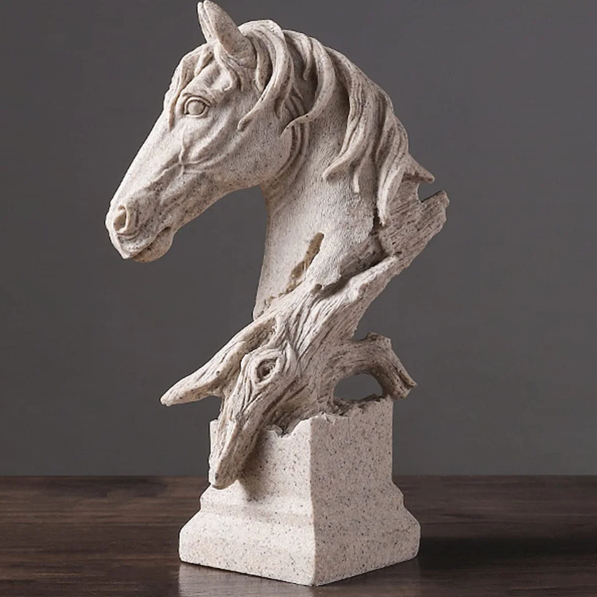 Figurine Décorative Tête de Cheval Polyrésine, Sculpture Abstraite Moderne pour Salon
