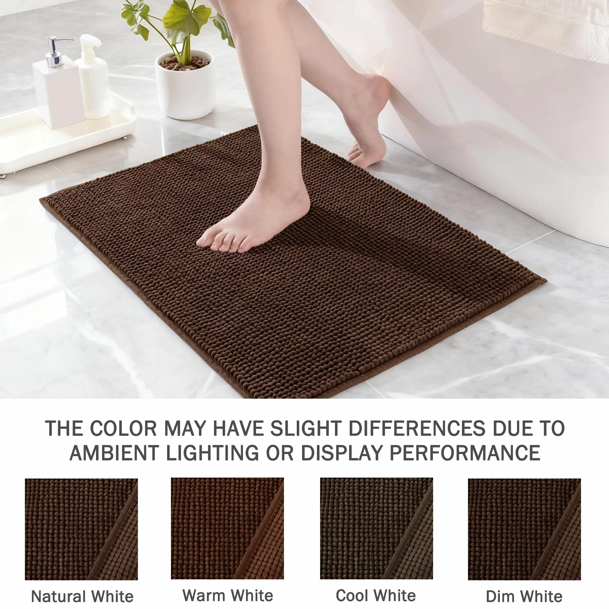 Tapis de Bain en Chenille 40 x 60 cm Marron Antidérapant Absorbant Séchage Rapide Lavable en Machine