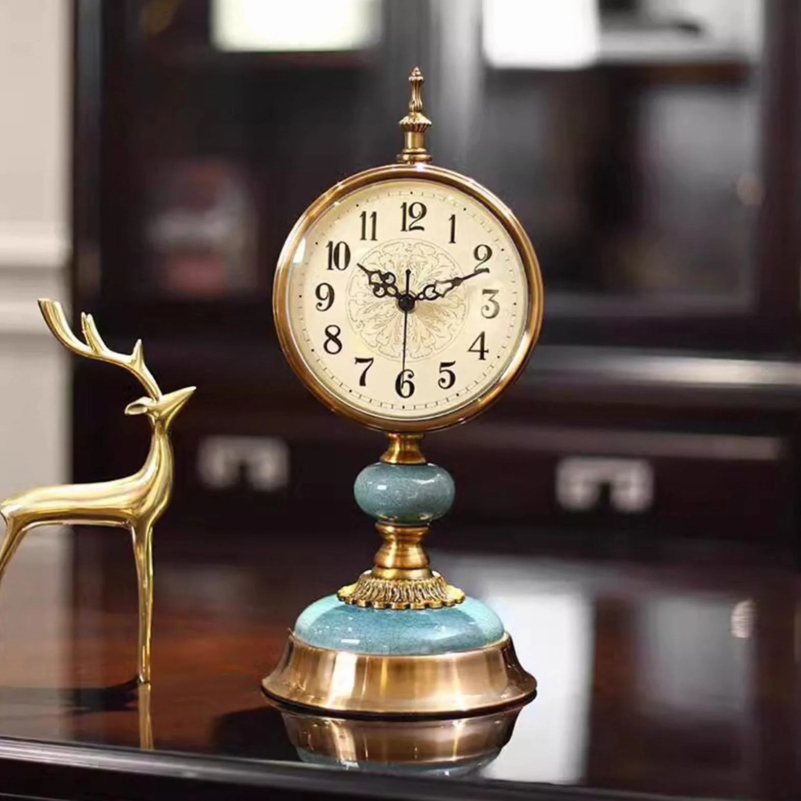 Horloge De Table Vintage en Laiton Silencieuse Antique pour Salon