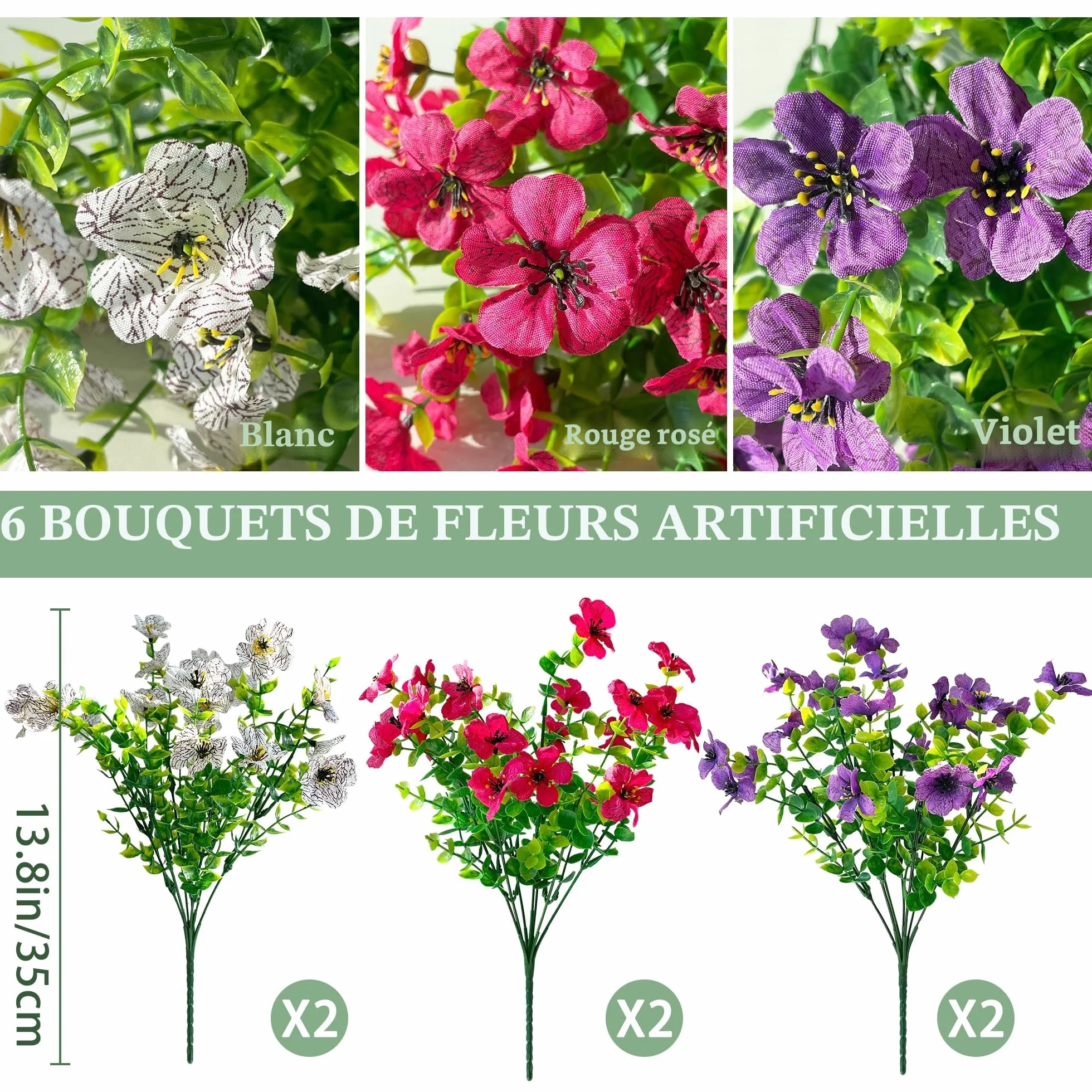 ROLLWAY Lot de 6 Fleurs Artificielles Résistant aux UV pour Extérieur - Décoration Jardin Balcon