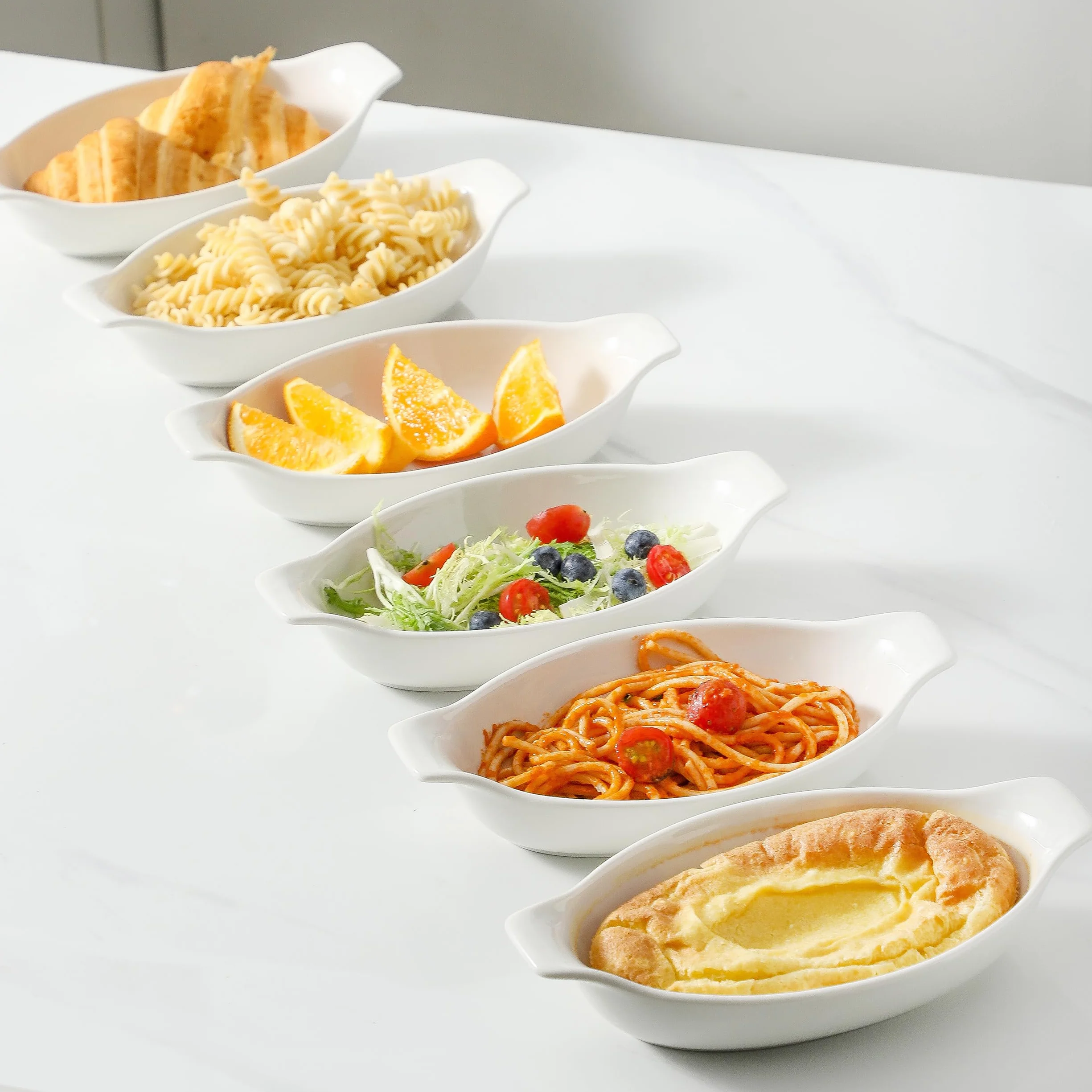 Lot de 6 Petits Plats de Cuisson en Céramique, Plat a Gratin Individuel Four 350 ml - 22,8 x 11,9 x 4,3 cm, Plats de Cuisson Ovales avec Poignées, Allant au Four et au Micro-ondes
