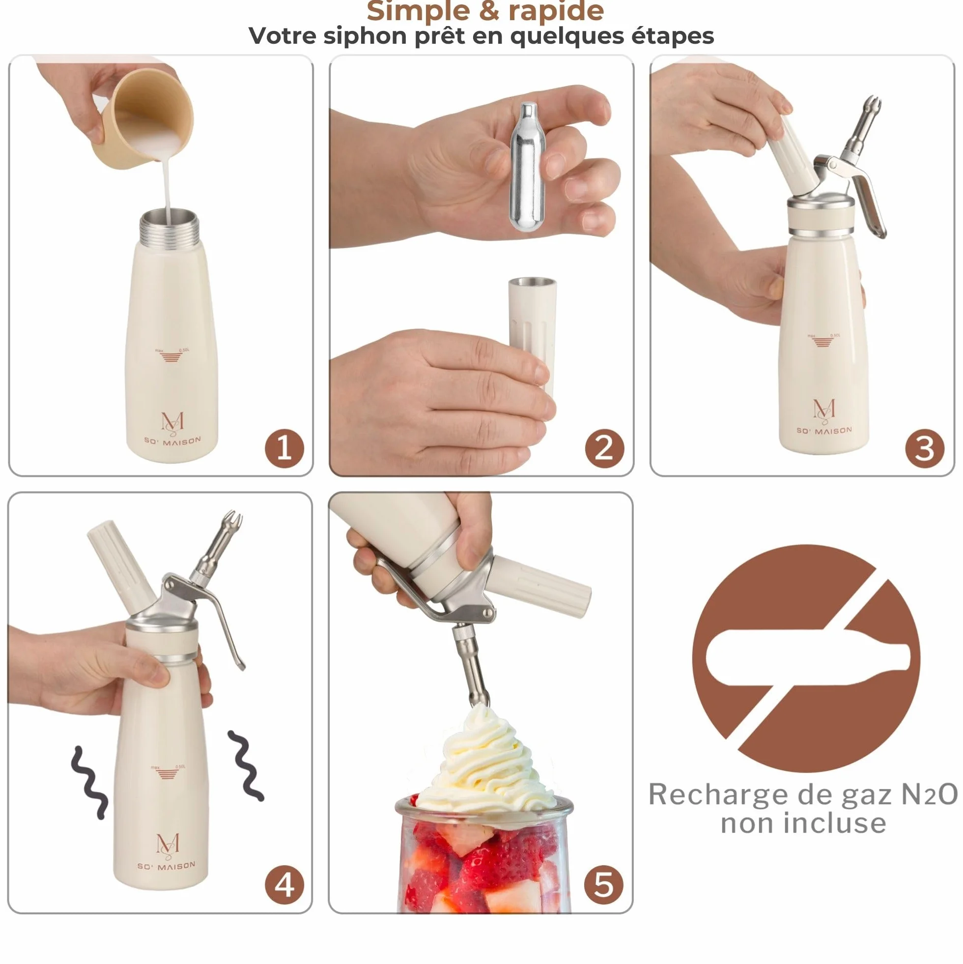 SO'MAISON Siphon Chantilly 500ml Aluminium Crème Vintage Cahier de Recettes Matériel de Pâtisserie Professionnel