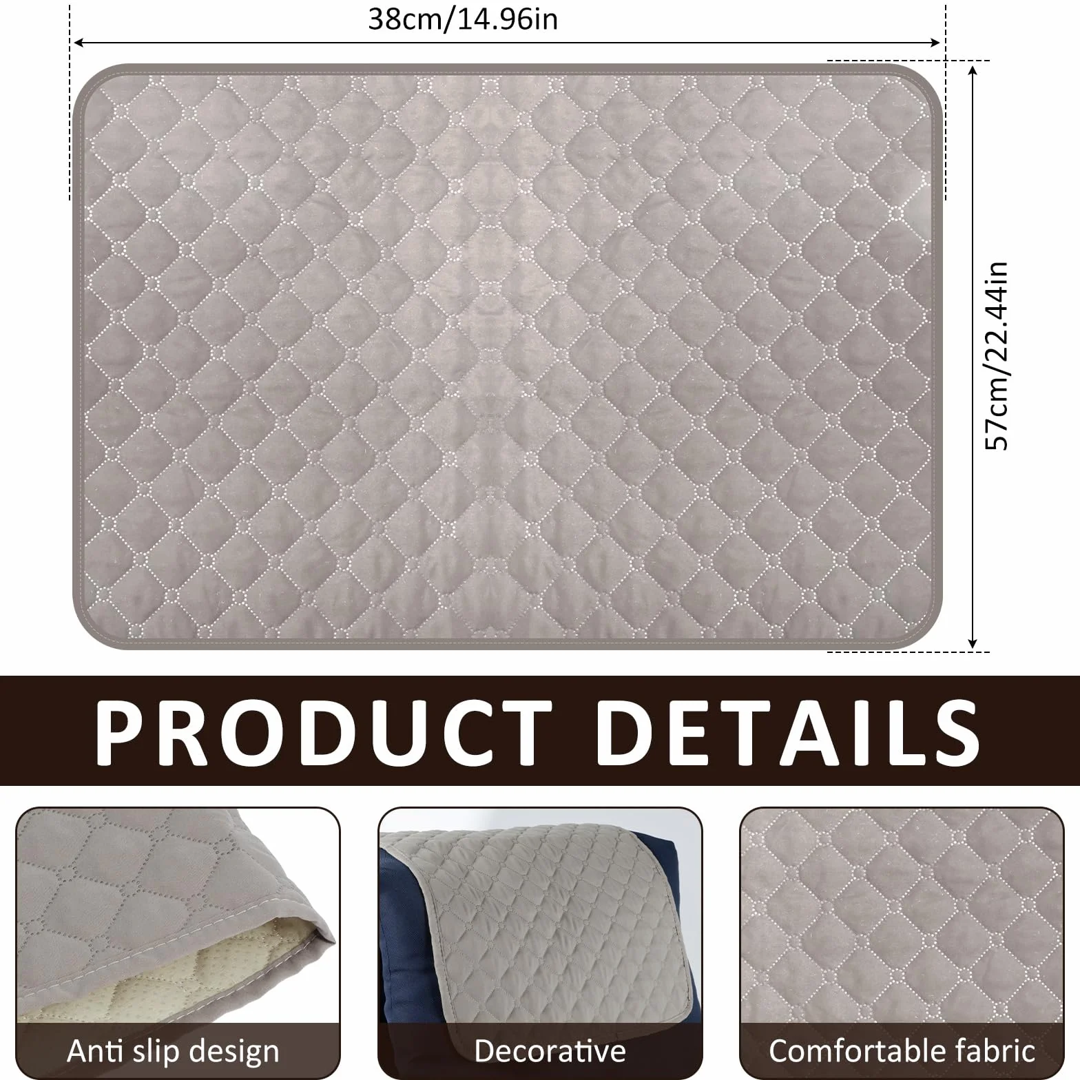 Lot de 3 Housse Appui Tete Canape 57 x 38 cm Polyester Anti-Rayures Anti-Taches Gris