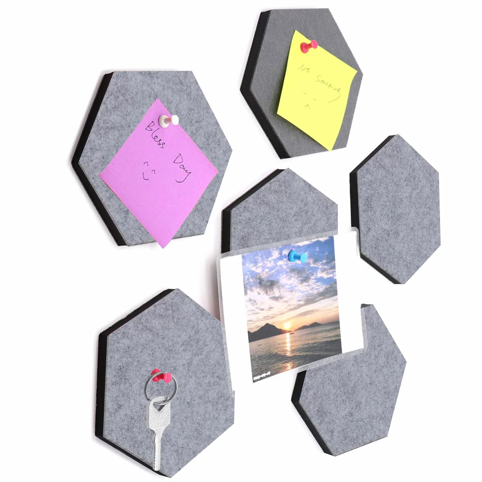 Panneau de Feutre Hexagone 8 Pièces 20 x 17 cm Gris Auto Adhésif avec 23 Punaises
