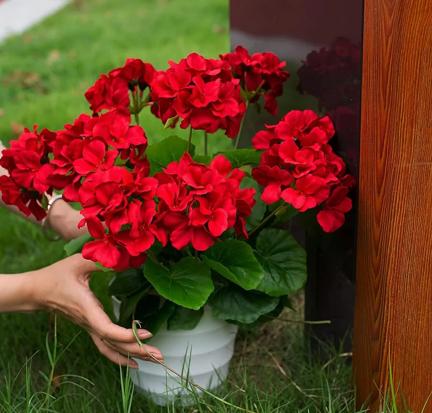 Laelfe Géranium Artificiel Extérieur Lot de 2 Buisson Fausses Fleurs Rouge Décoration Jardin