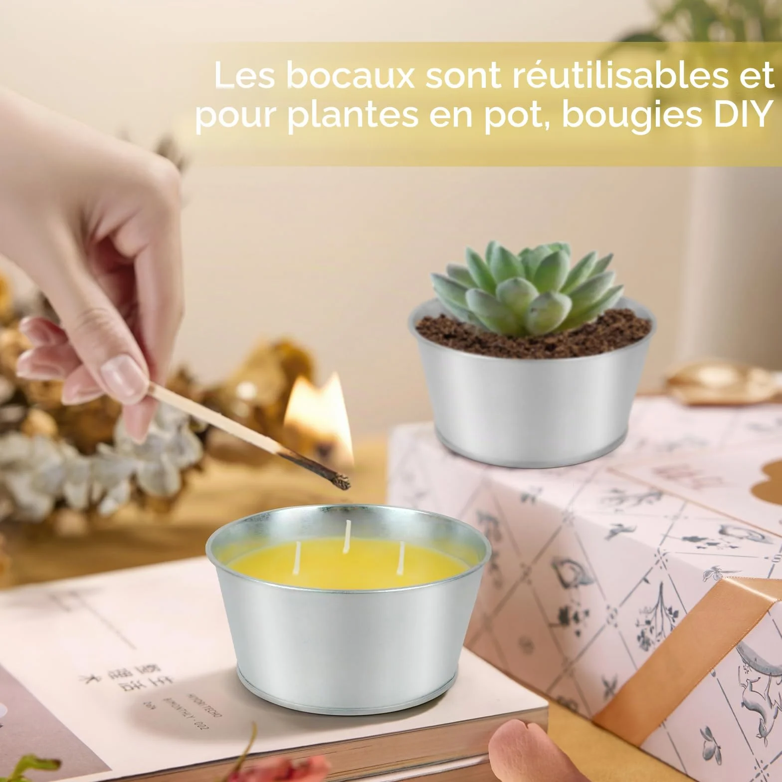 Bougies à la Citronnelle Lot de 2 x 15oz 3 mèches cire de soja naturelle