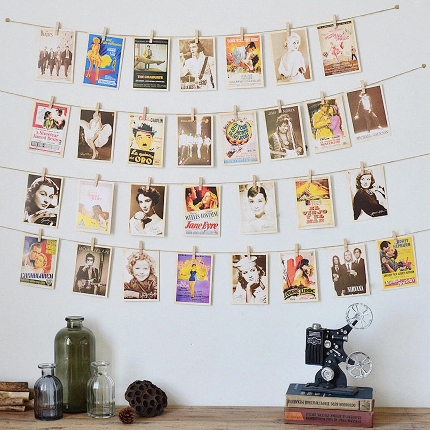 Porte-photos avec 50 pinces à suspendre mural pour œuvres d'art décoration maison