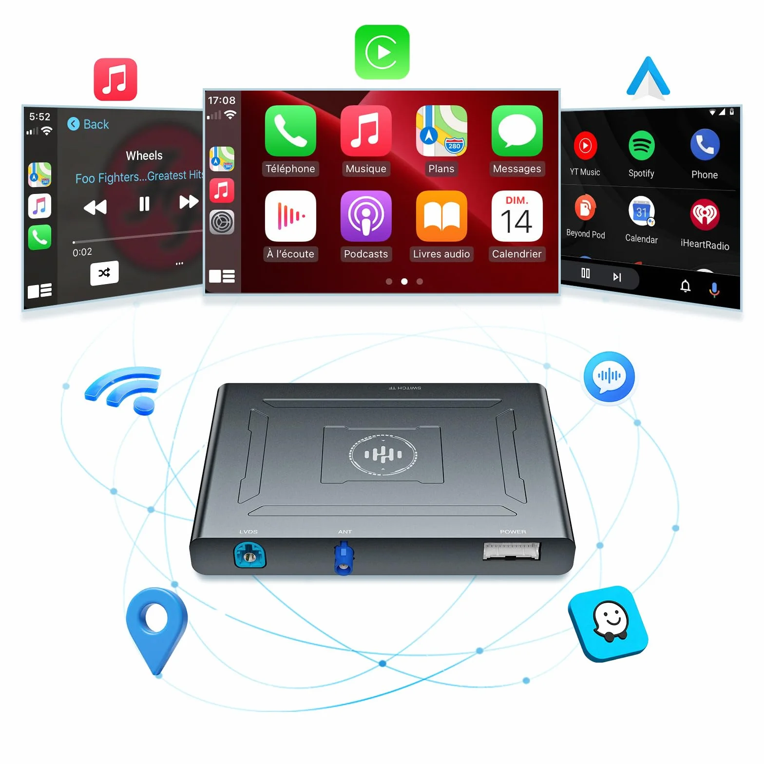 ANDREAM Plug & Play bezprzewodowy zestaw do modernizacji CarPlay i Android Auto - AirPlay, Mirror Link - pasuje do modeli Opel 2008-2016