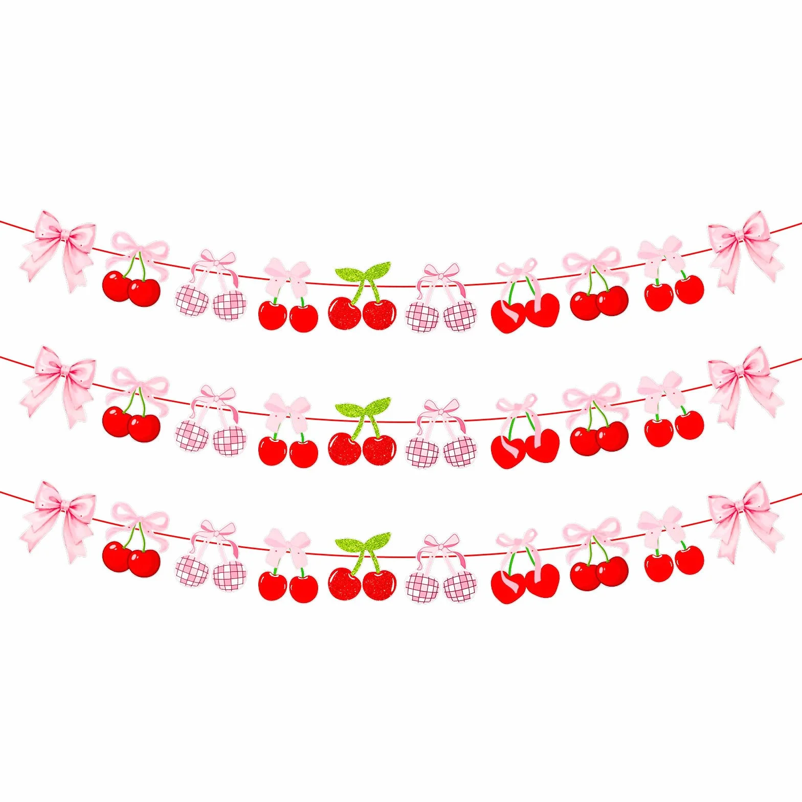 Lyreh 3pcs Banderoles Cerises Décoration Fête Thème Cerises pour Noël Anniversaire Mariage