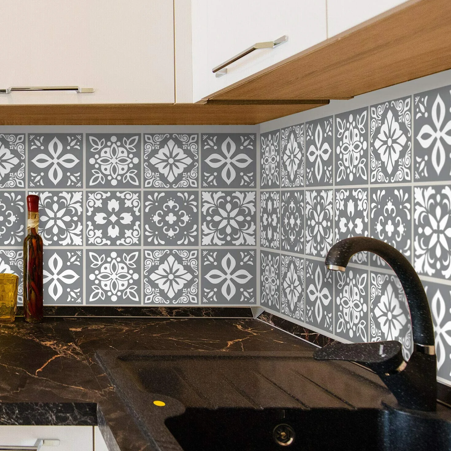 WALPLUS Credence Adhesive Cuisine 15x15 cm Carrelage Mural Peler et Coller Gris Foncé 24 Pièces