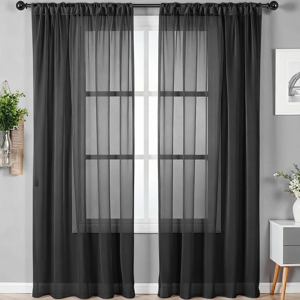 Rideaux Voilages Blanc Panneaux 142x200cm Tulle Organza Intérieurs Noir