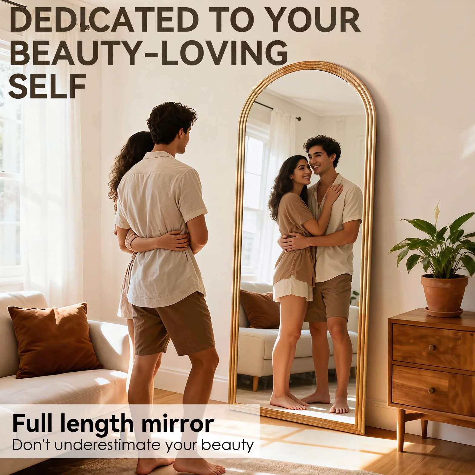 ThomP Miroir pleine longueur - 160 x 50 cm - Miroir sur pied bombé - Cadre en bois avec support - Grand miroir sur pied pour chambre à coucher, salon (marron)