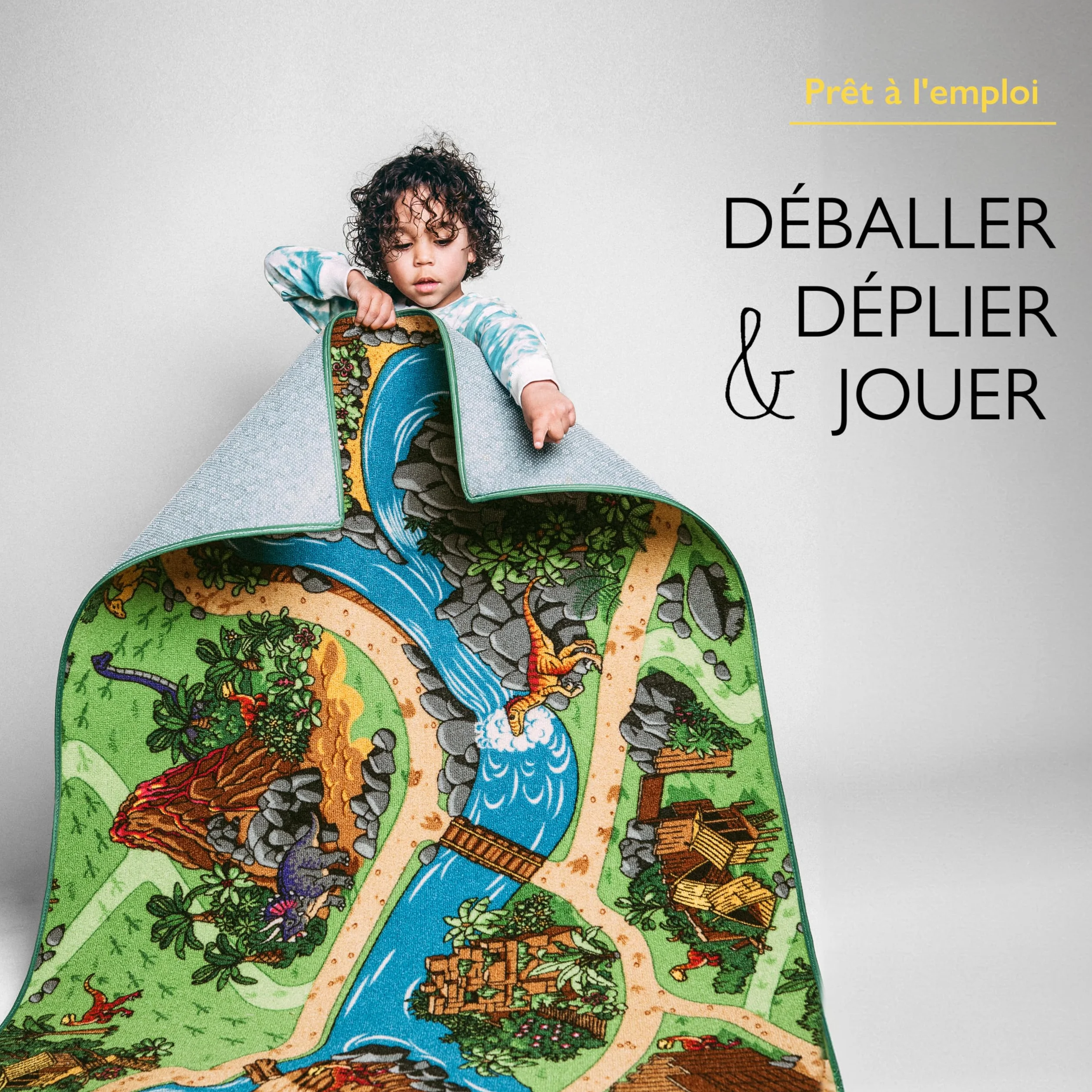 Carpet Studio Tapis Voiture Enfant 140x200cm, Tapis de Jeux Bebe, Antidérapant, Lavable 30°C - Dino