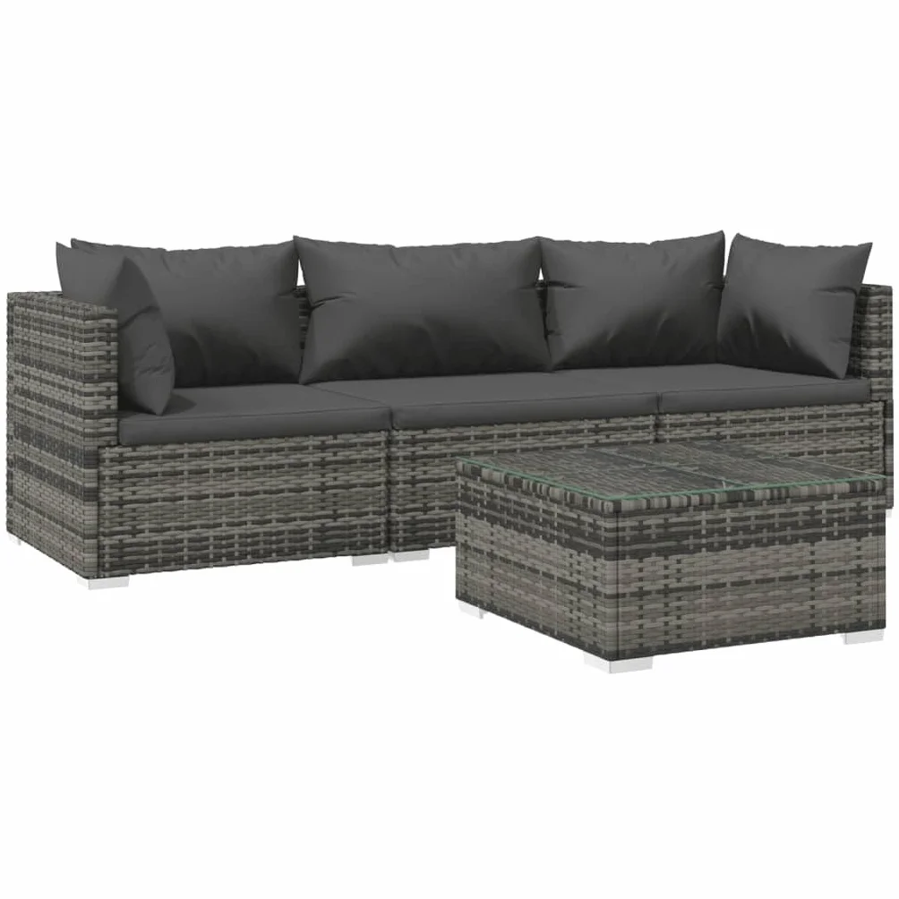 Salon de Jardin 4 pcs Résine Tressée Gris Meubles de Jardin décontractés