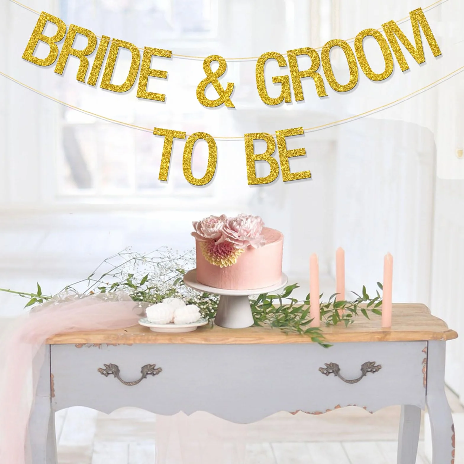 Bannière Bride & Groom to Be – Décorations de mariage – Paillettes dorées