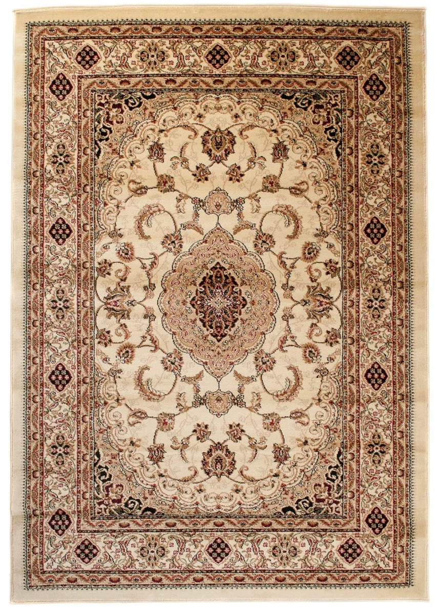 TAPISO Yesemek Tapis de Salon Chambre Salle à Manger Bureau Design Traditionnel Crème Marron Motif Ornamental Floral Médaillon Bordure Poil Court Doux Tapis Classique 200 x 300 cm