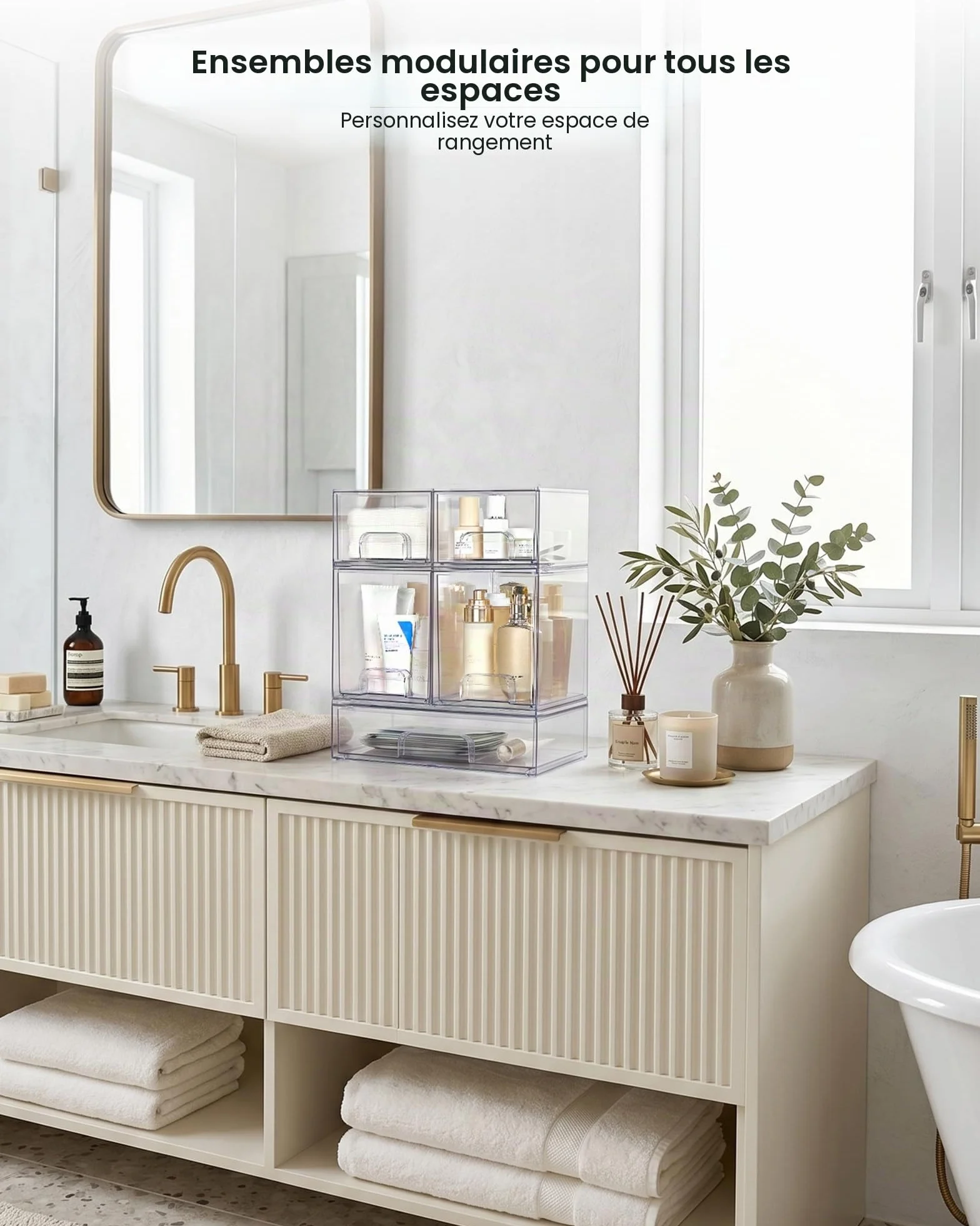 Vtopmart – Lot de 5 tiroirs de rangement empilables, bacs de rangement en plastique transparent pour biberons de bébé, produits de beauté, idéal pour le comptoir de cuisine, vanité, salle de bain
