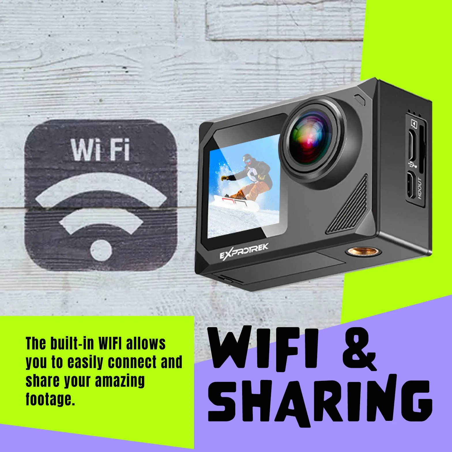 E-A-F Kamera sportowa, 4K 30 kl./s, Ultra HD, wodoszczelna kamera podwodna 40 m, WiFi, ultraszerokokątny kąt 170°, pilot zdalnego sterowania, 2 akumulatory i zestaw akcesoriów do kasku