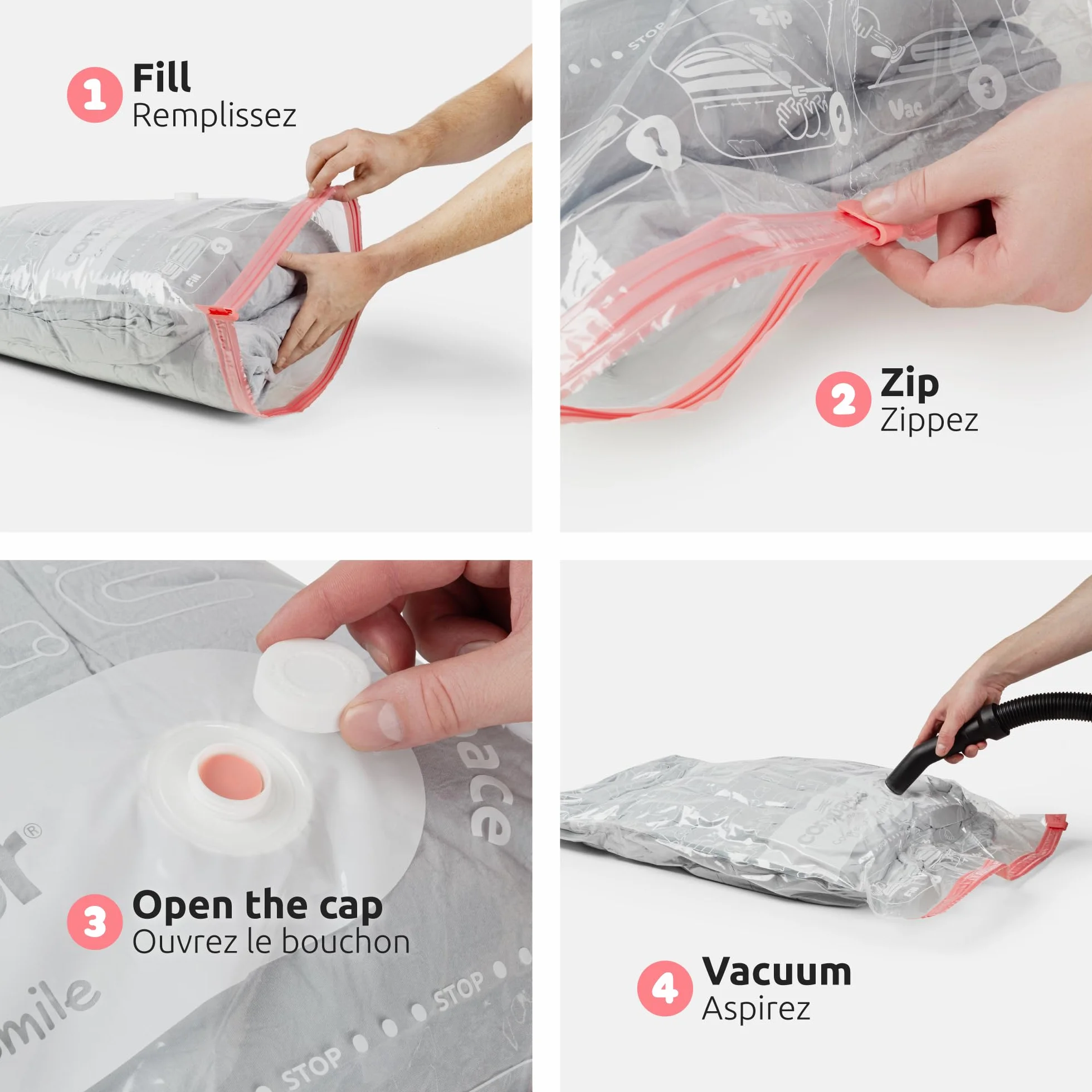 Sac de rangement sous vide XL 130x80 cm pour couettes vêtements avec aspirateur